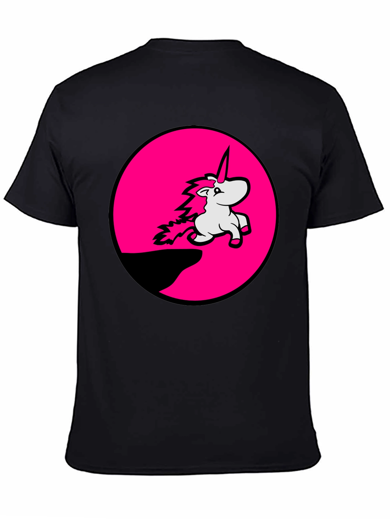 Unicorn Pink Circle Graphic Black T-Shirt