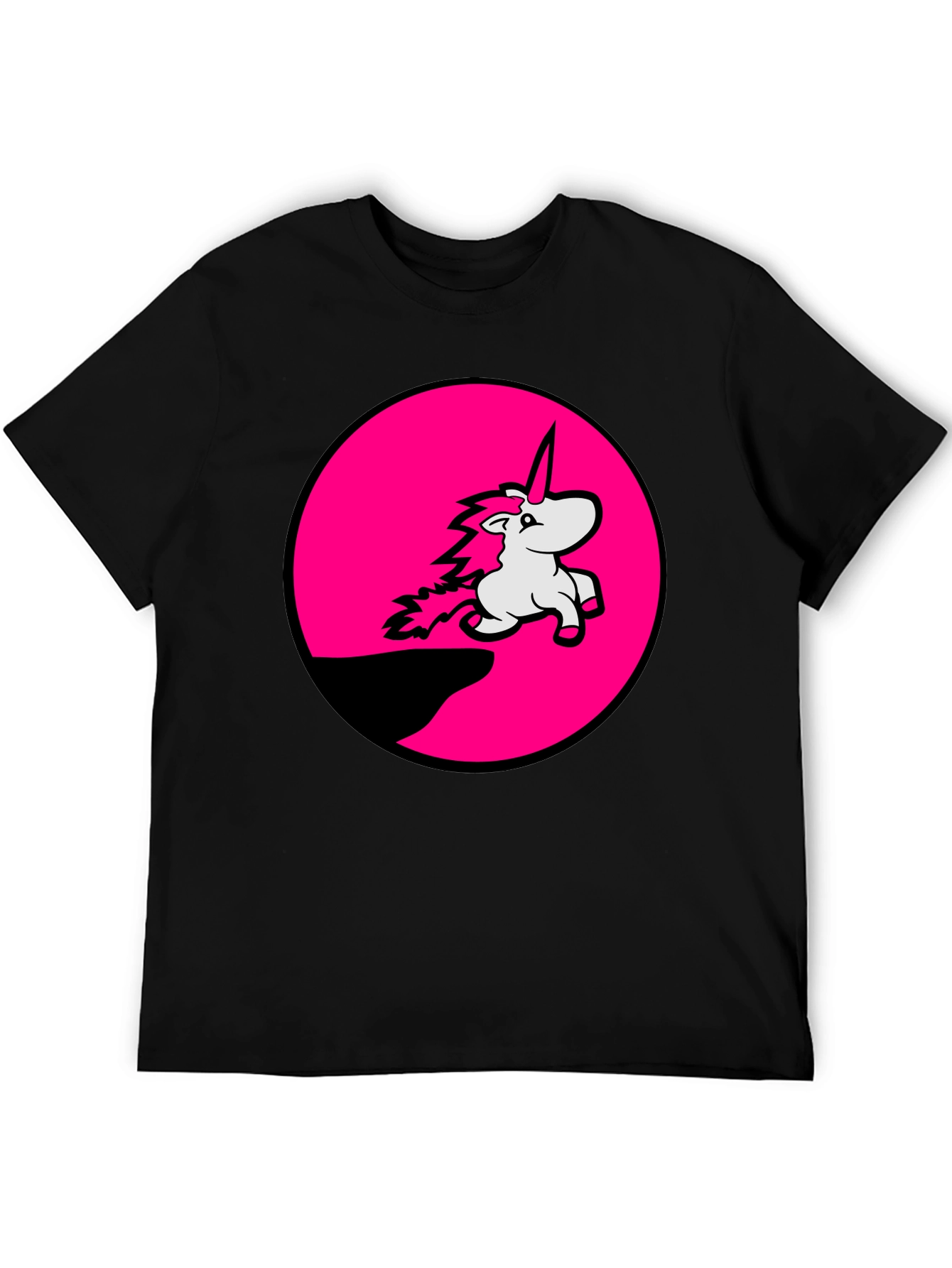 Unicorn Pink Circle Graphic Black T-Shirt