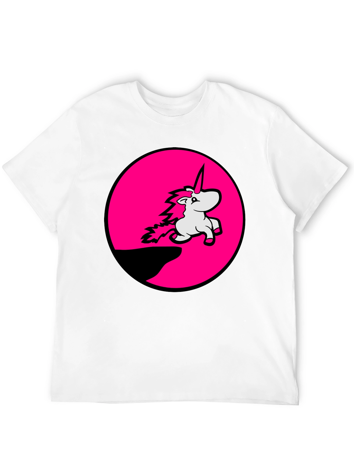 Unicorn Pink Circle Graphic Black T-Shirt