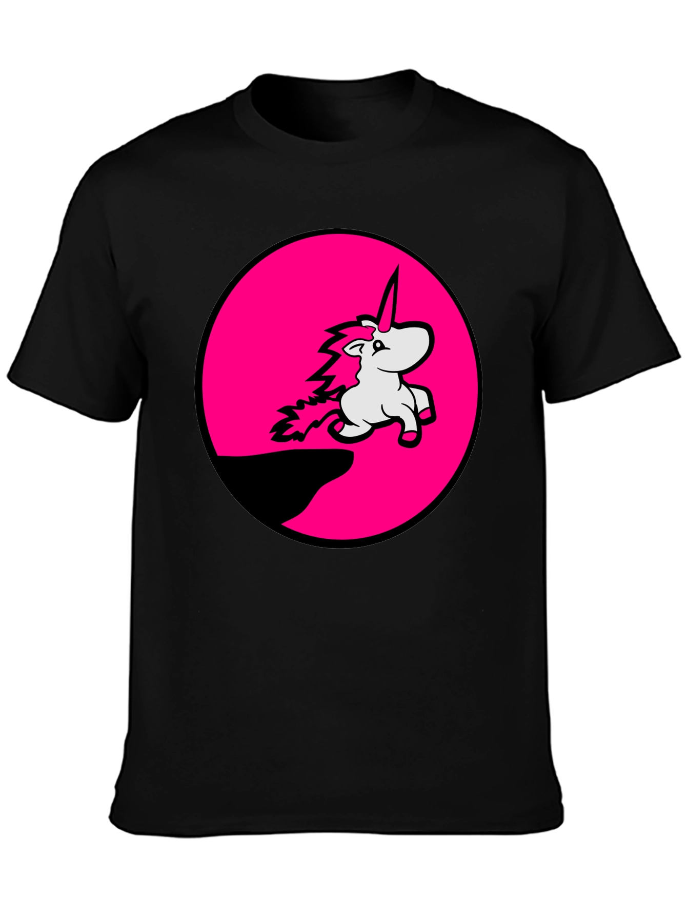 Unicorn Pink Circle Graphic Black T-Shirt