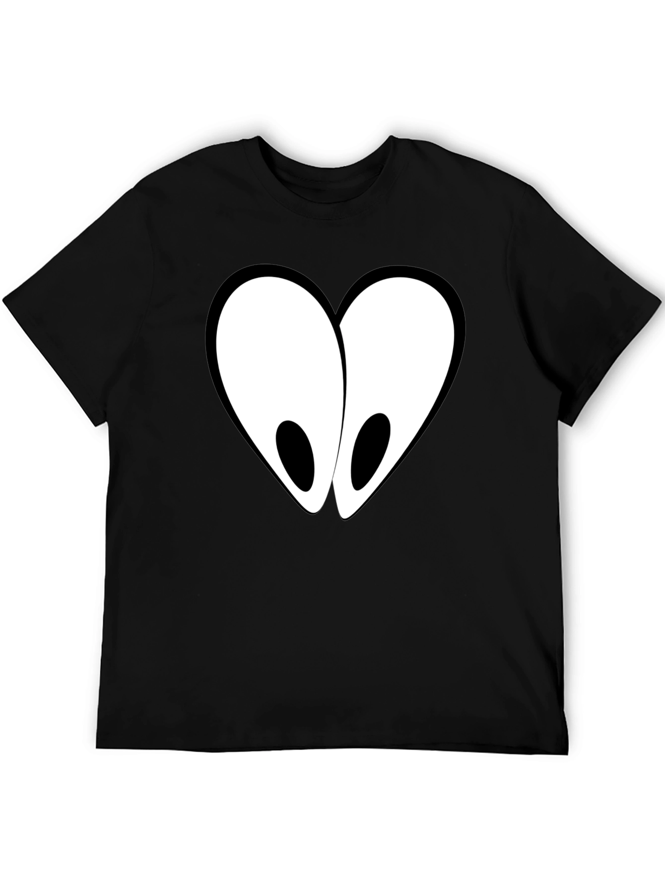 Heart-Eyed Graphic Tee - Funny Cartoon Style Black T-Shirt