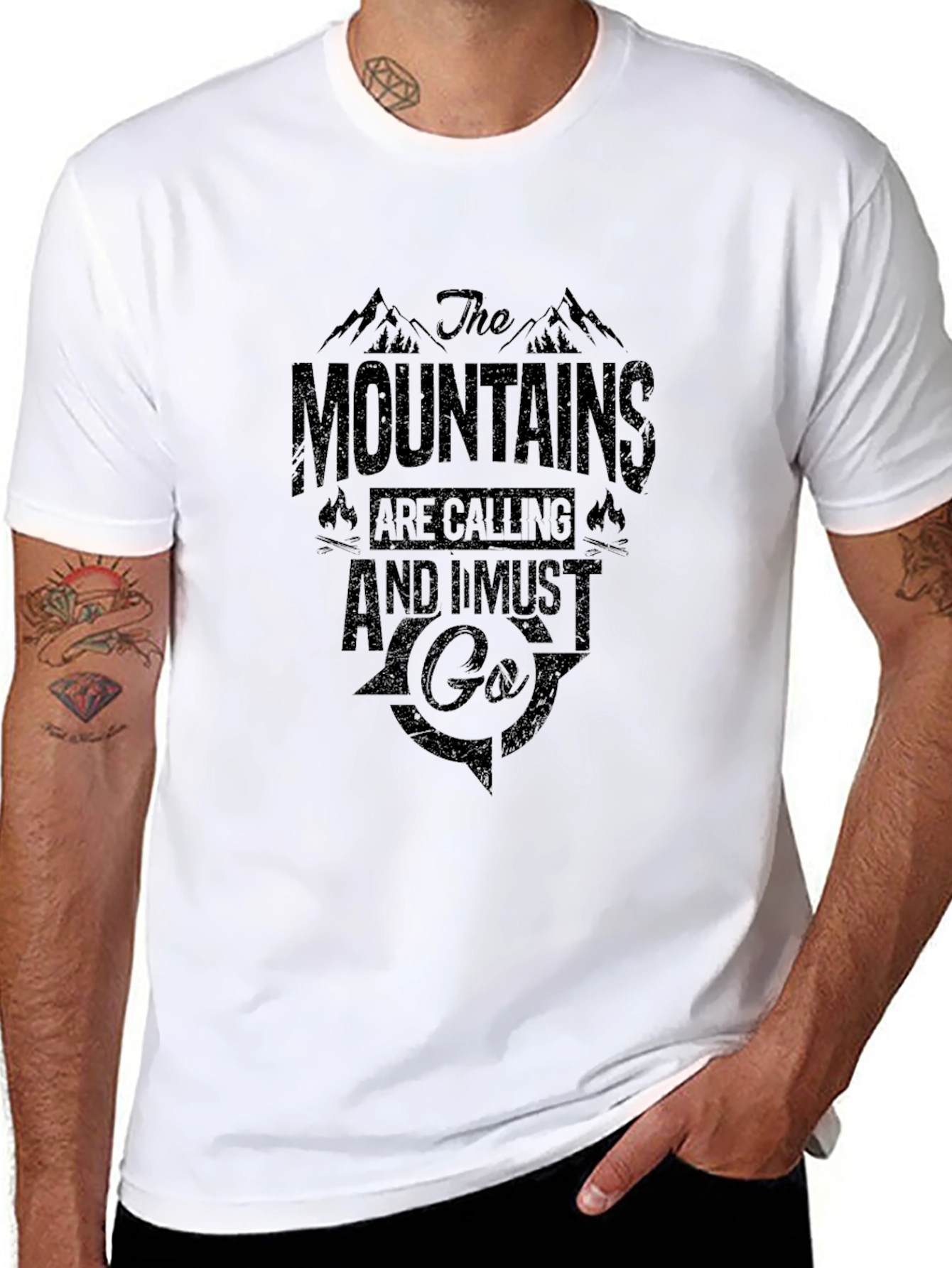 Mountains Calling Graphic Tee - Black Cotton T-Shirt