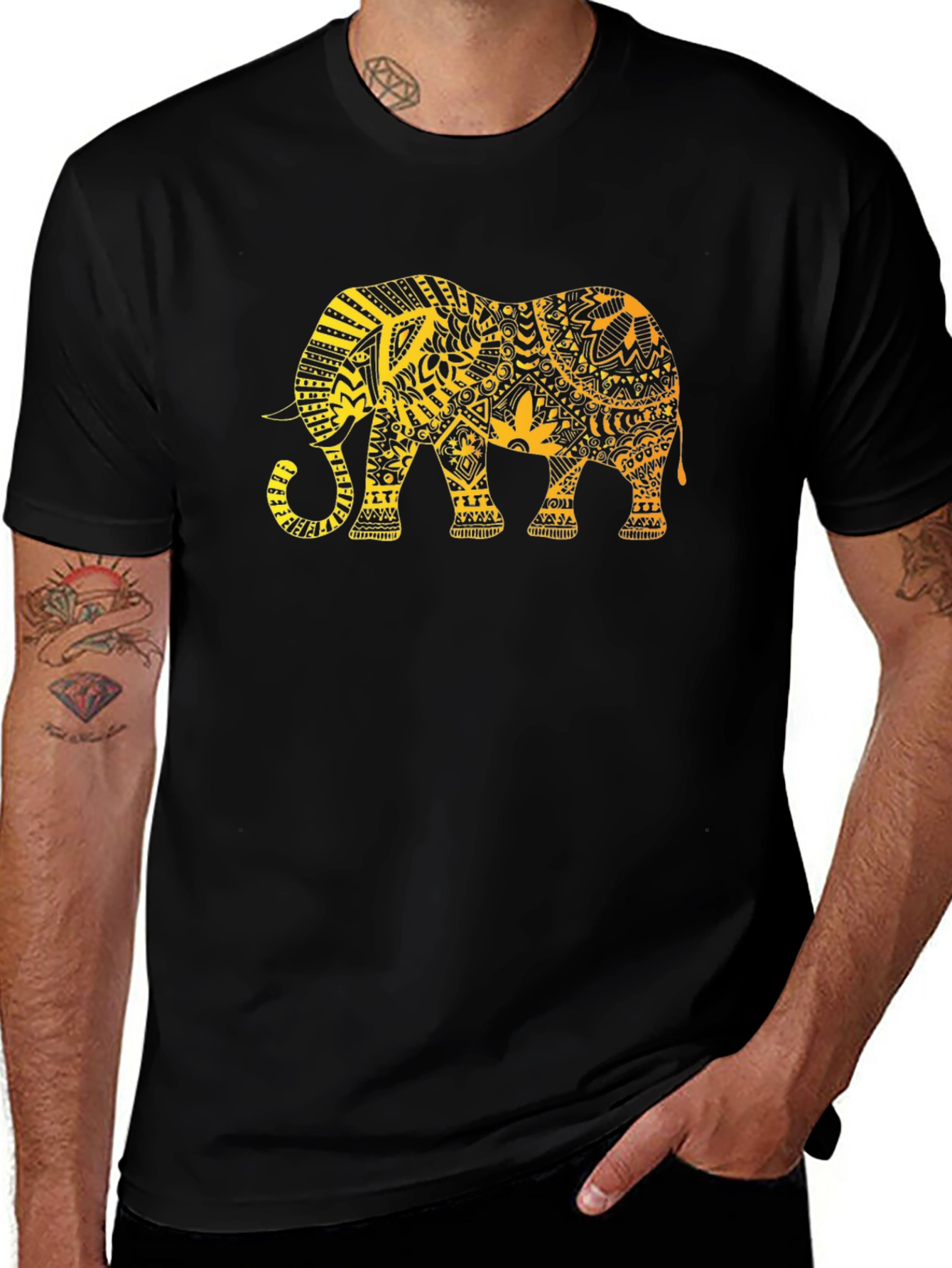 Elephant Graphic Tee - Trendy Mens Black T-Shirt