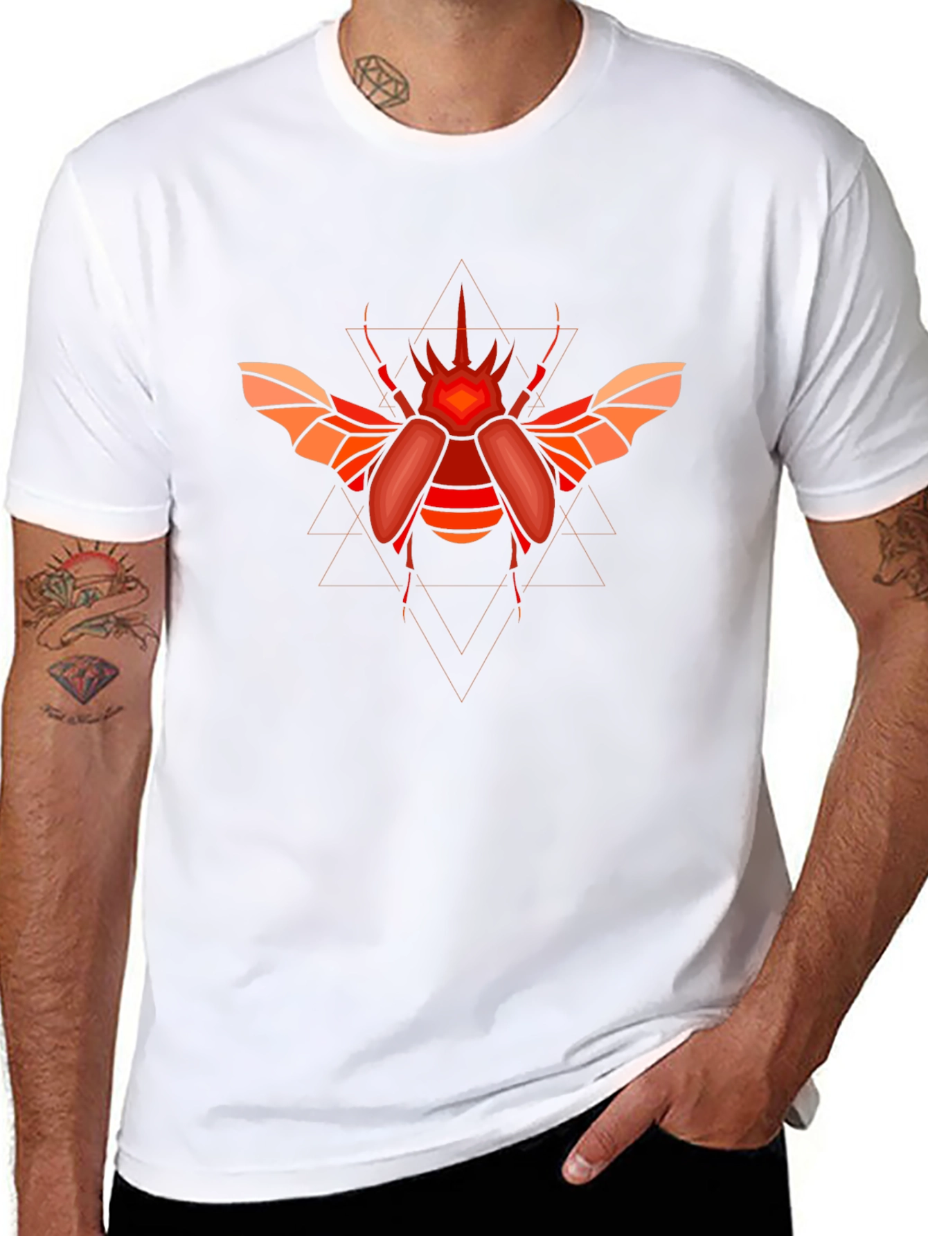 Geometric Beetle Graphic T-Shirt - Black