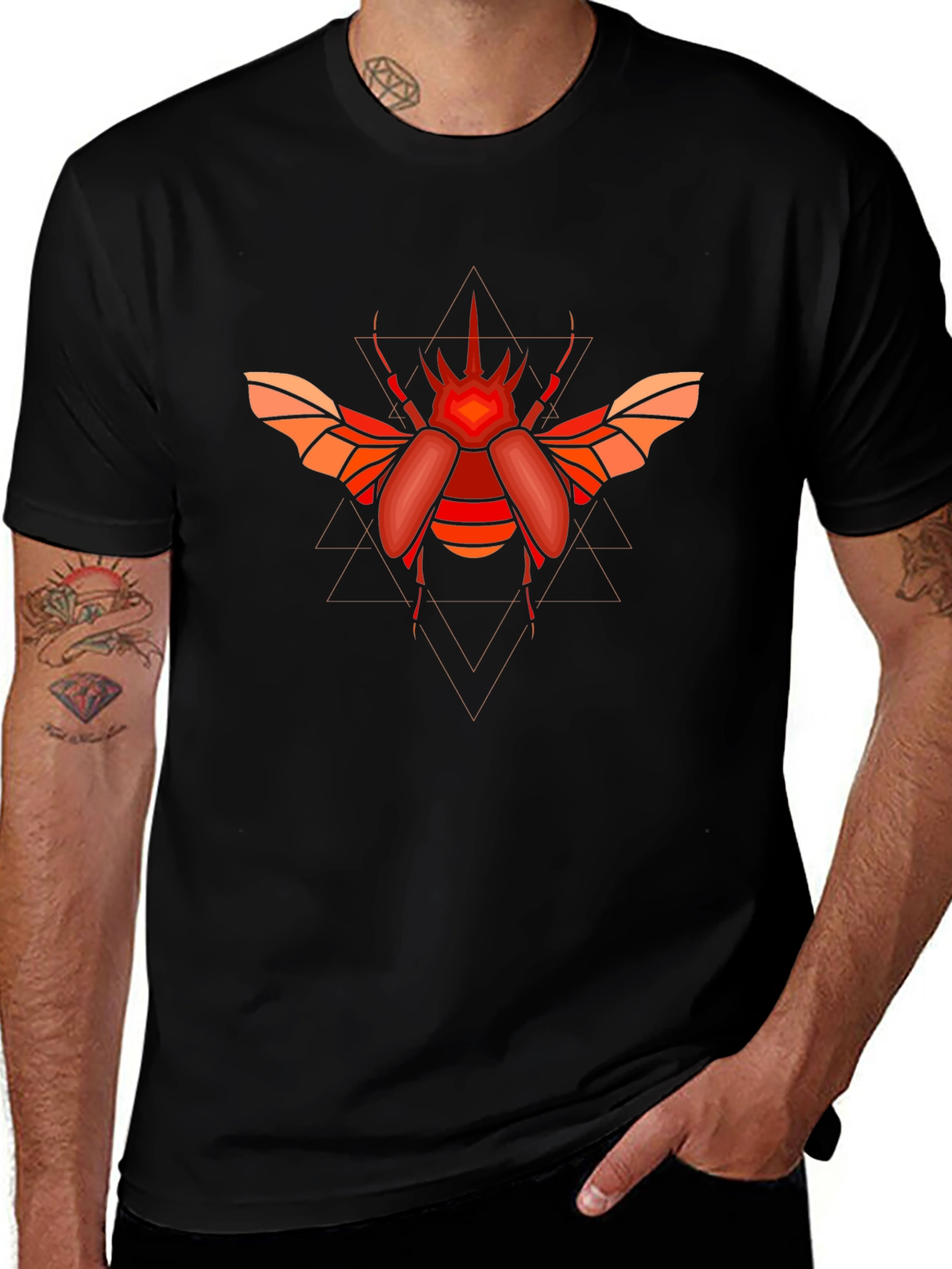 Geometric Beetle Graphic T-Shirt - Black