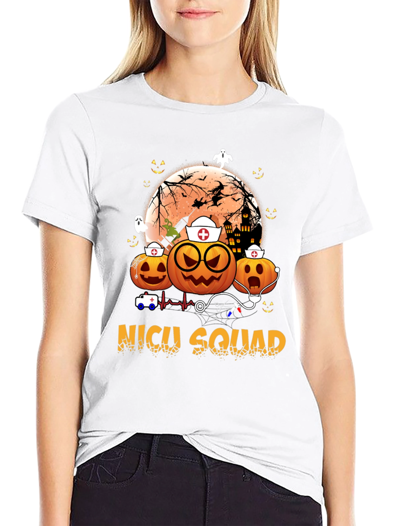 NICU Squad Halloween Nurse Pumpkin T-Shirt