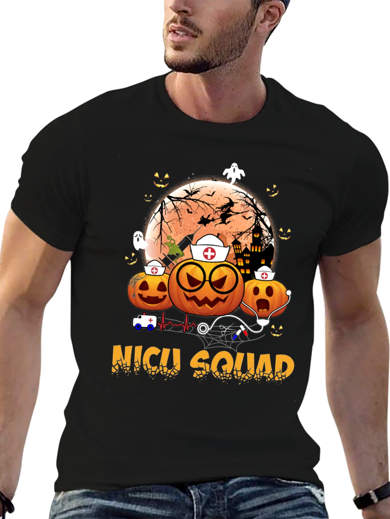 NICU Squad Halloween Nurse Pumpkin T-Shirt