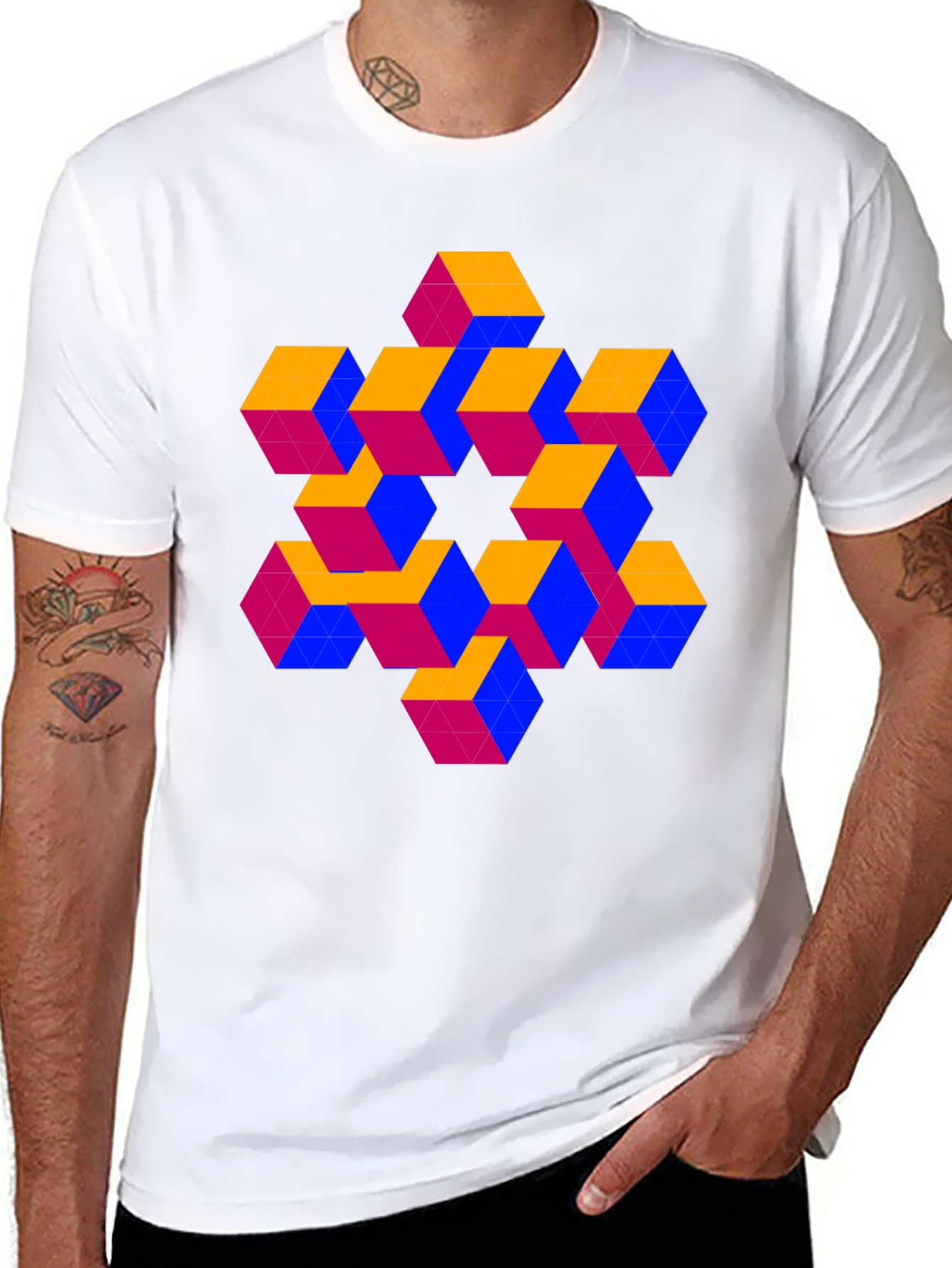 Optical Illusion Cube Pattern T-Shirt