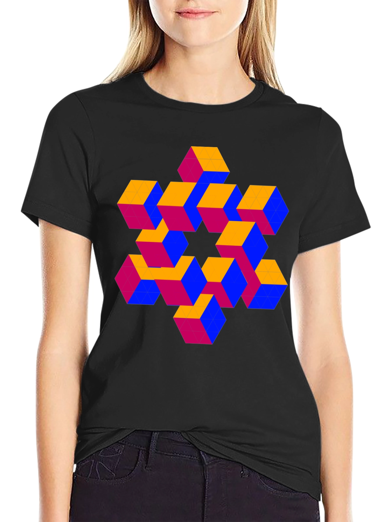 Optical Illusion Cube Pattern T-Shirt
