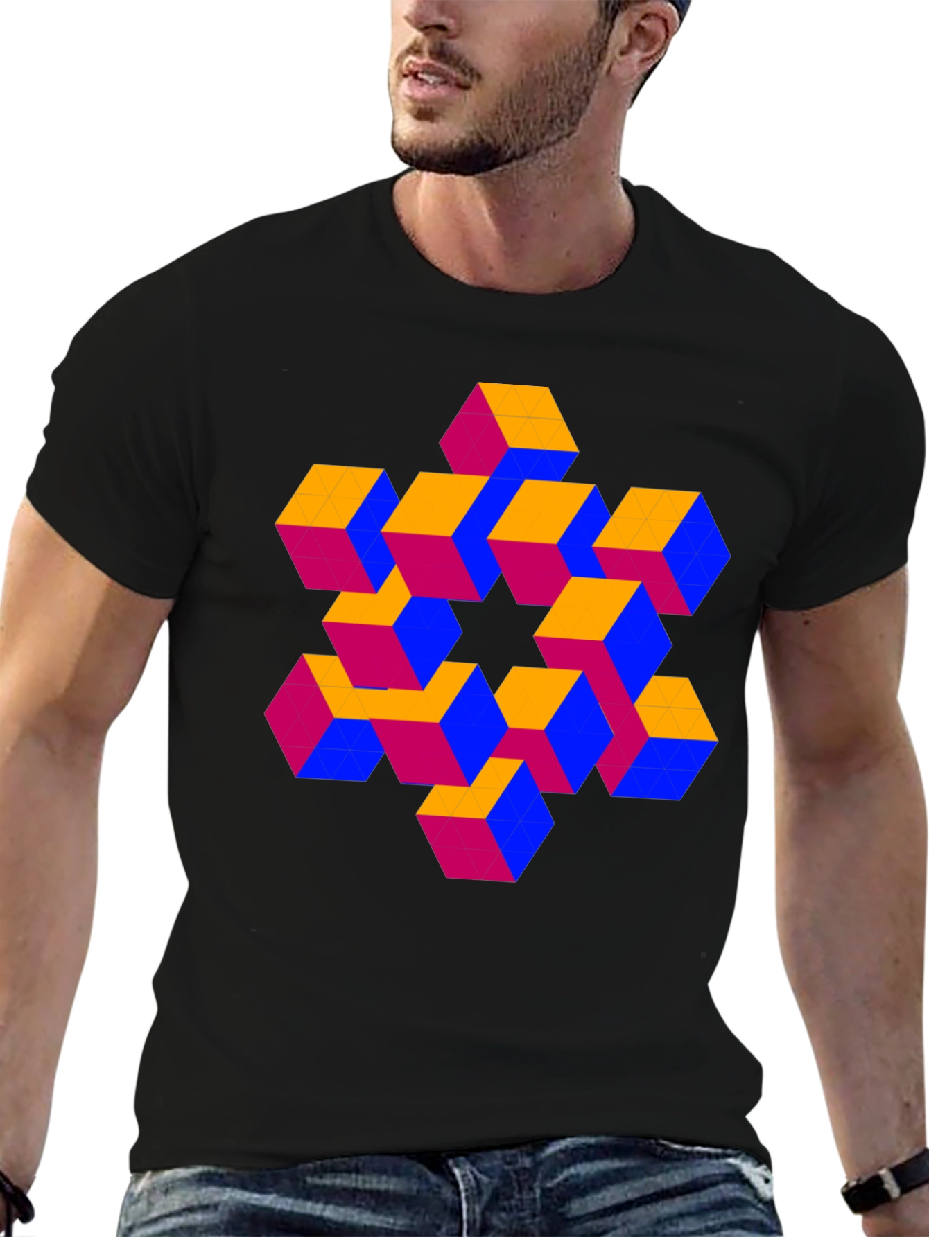 Optical Illusion Cube Pattern T-Shirt