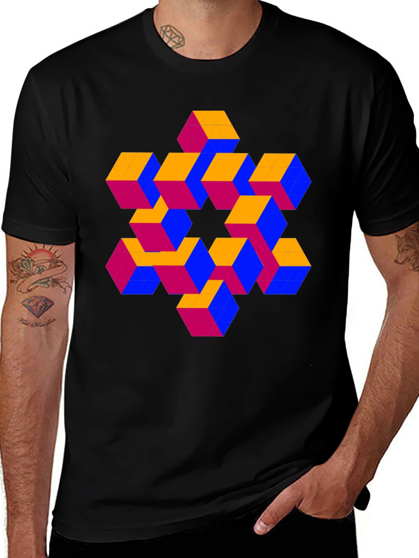 Optical Illusion Cube Pattern T-Shirt