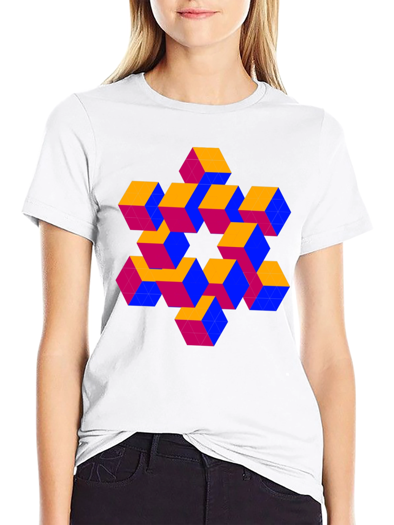 Optical Illusion Cube Pattern T-Shirt