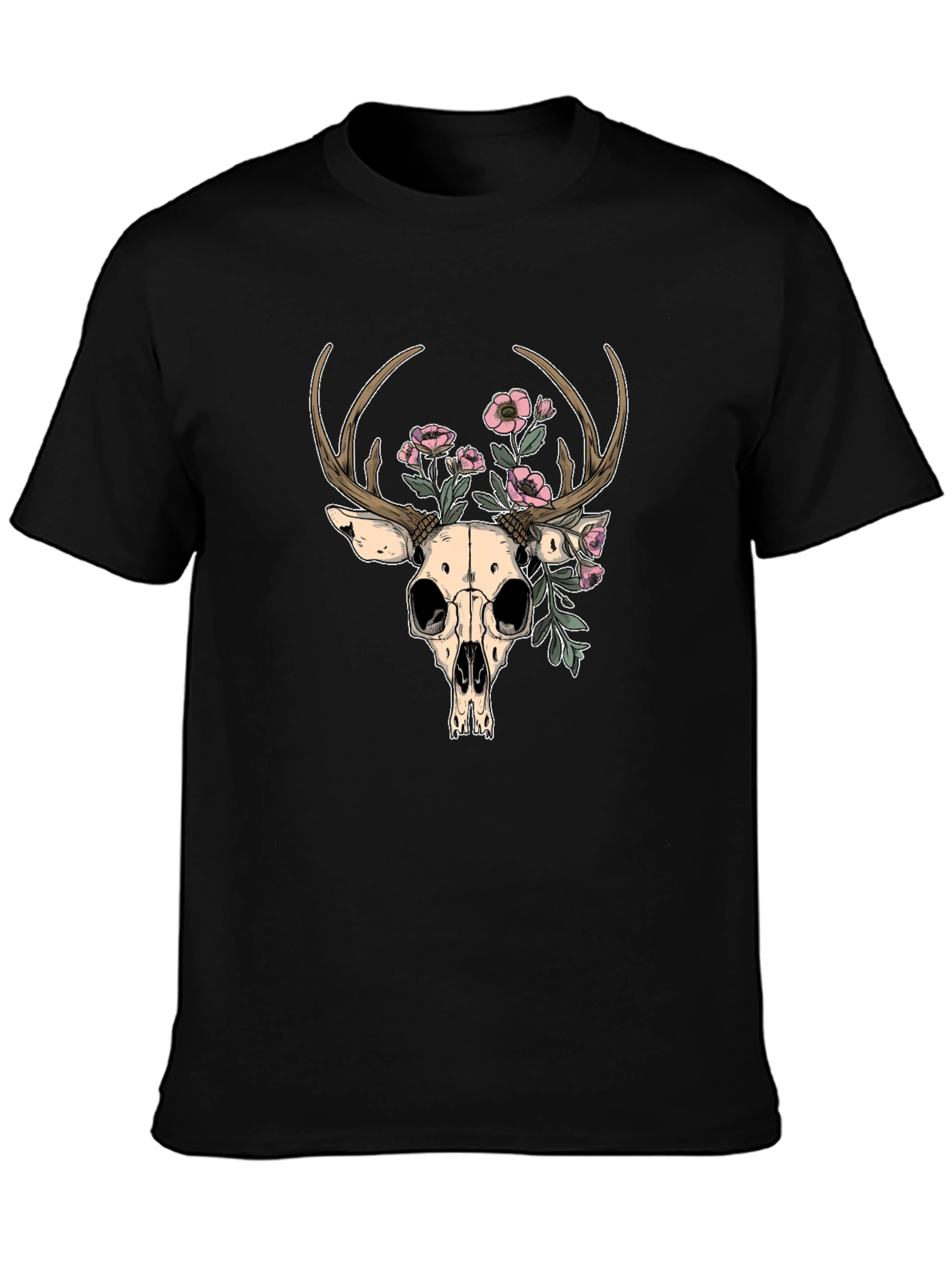 Deer Skull Floral Graphic T-Shirt