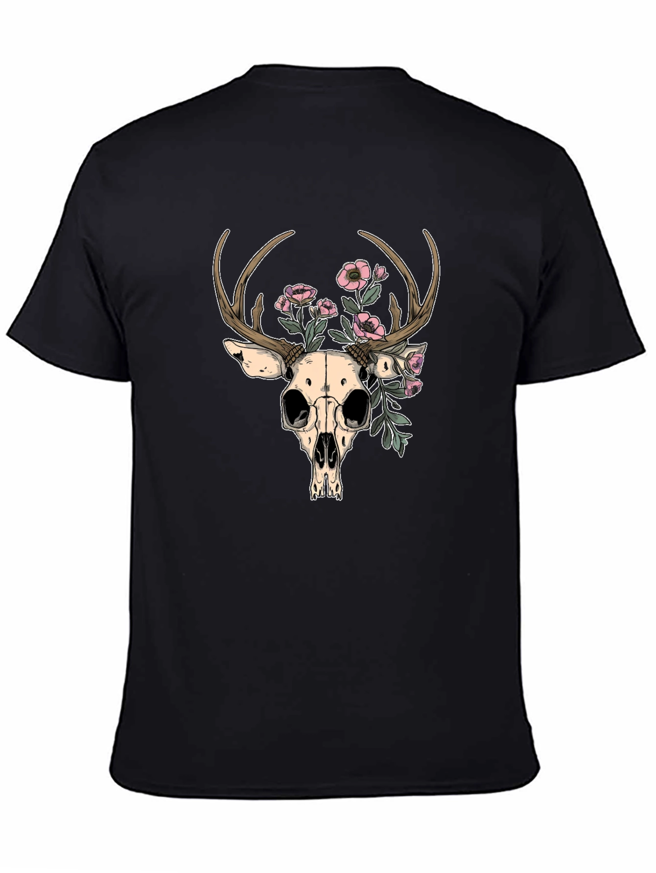 Deer Skull Floral Graphic T-Shirt