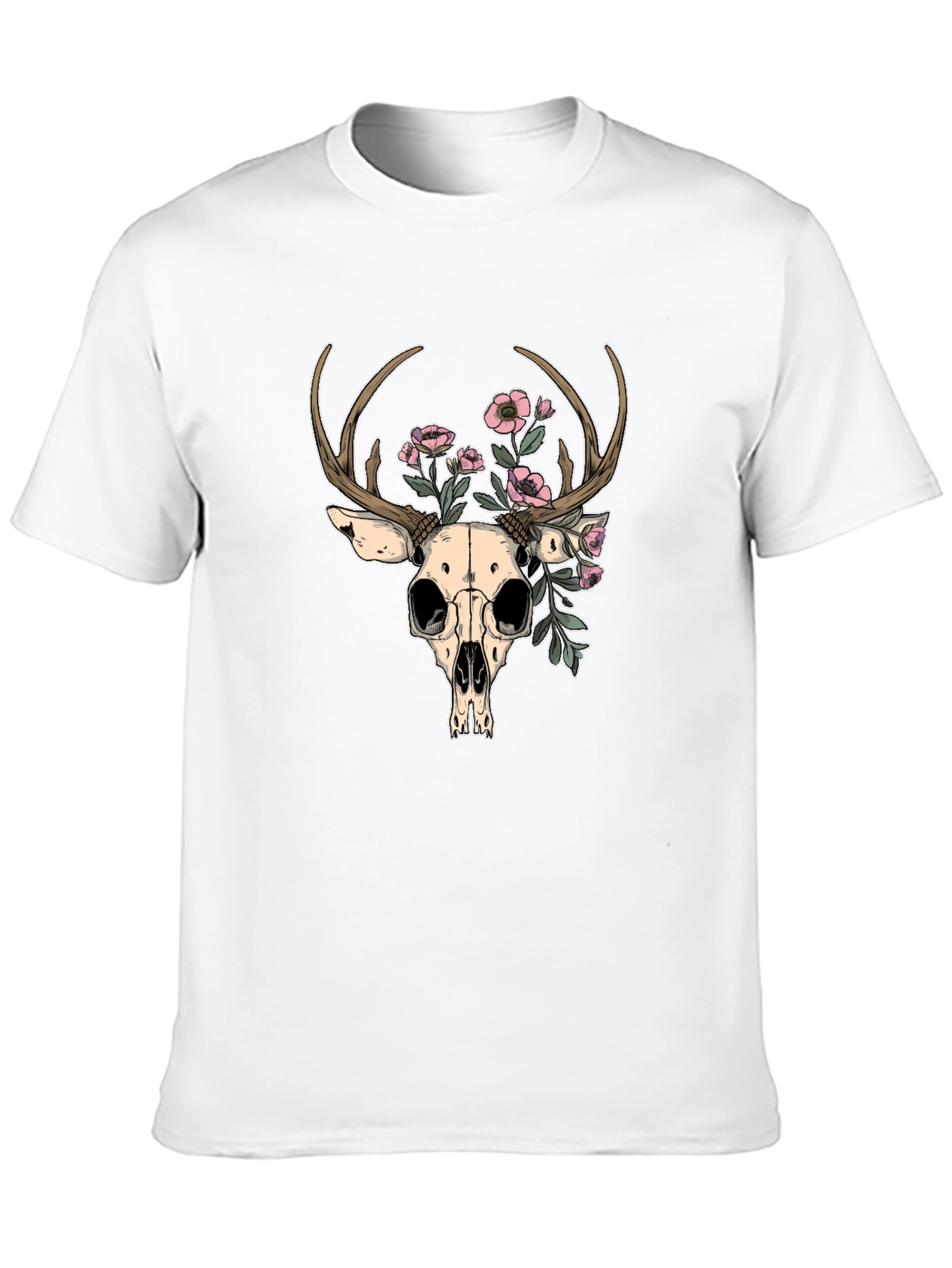 Deer Skull Floral Graphic T-Shirt
