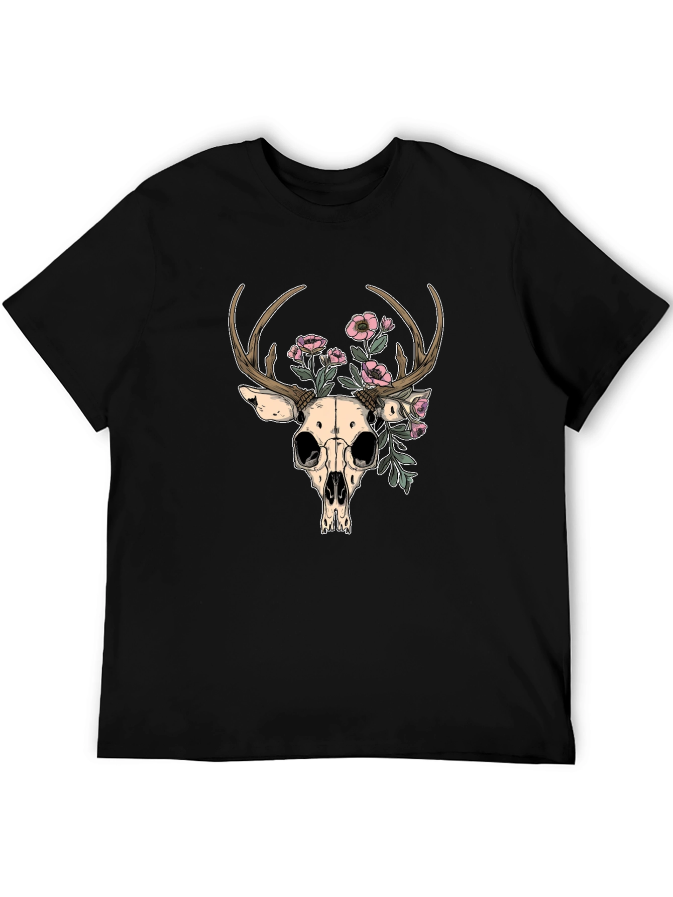 Deer Skull Floral Graphic T-Shirt