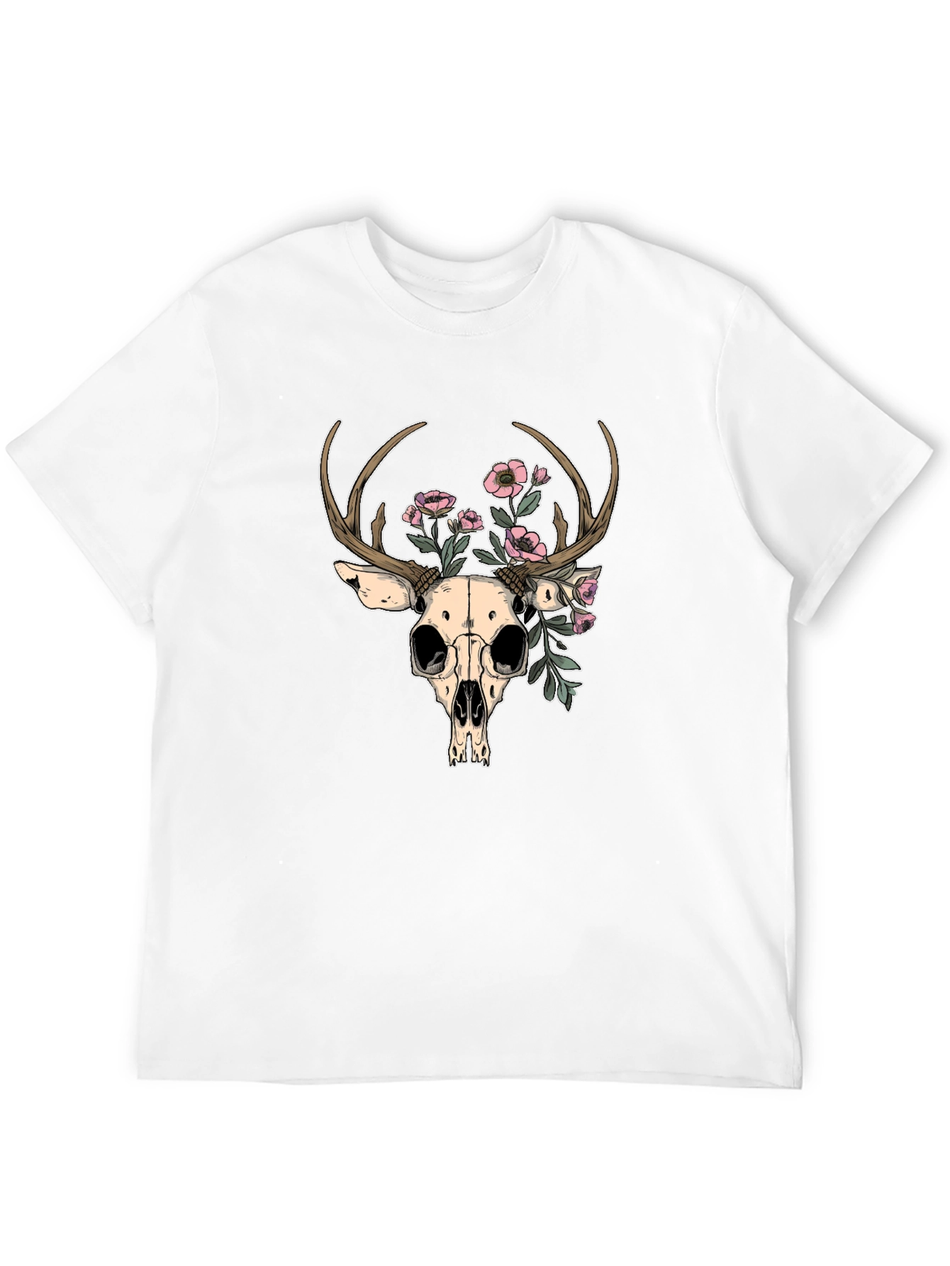 Deer Skull Floral Graphic T-Shirt