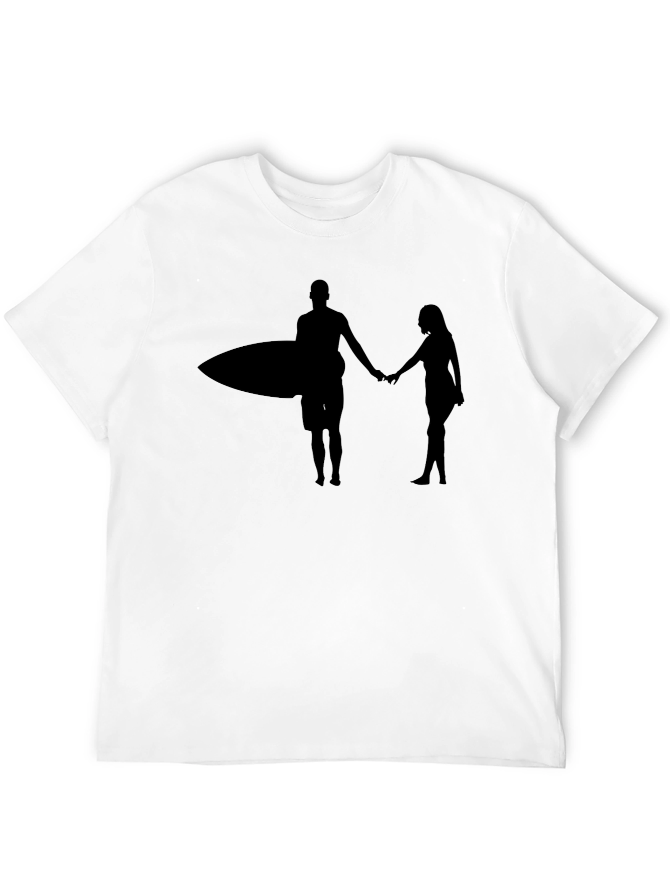 Surfer Couple Silhouette Graphic Black T-Shirt