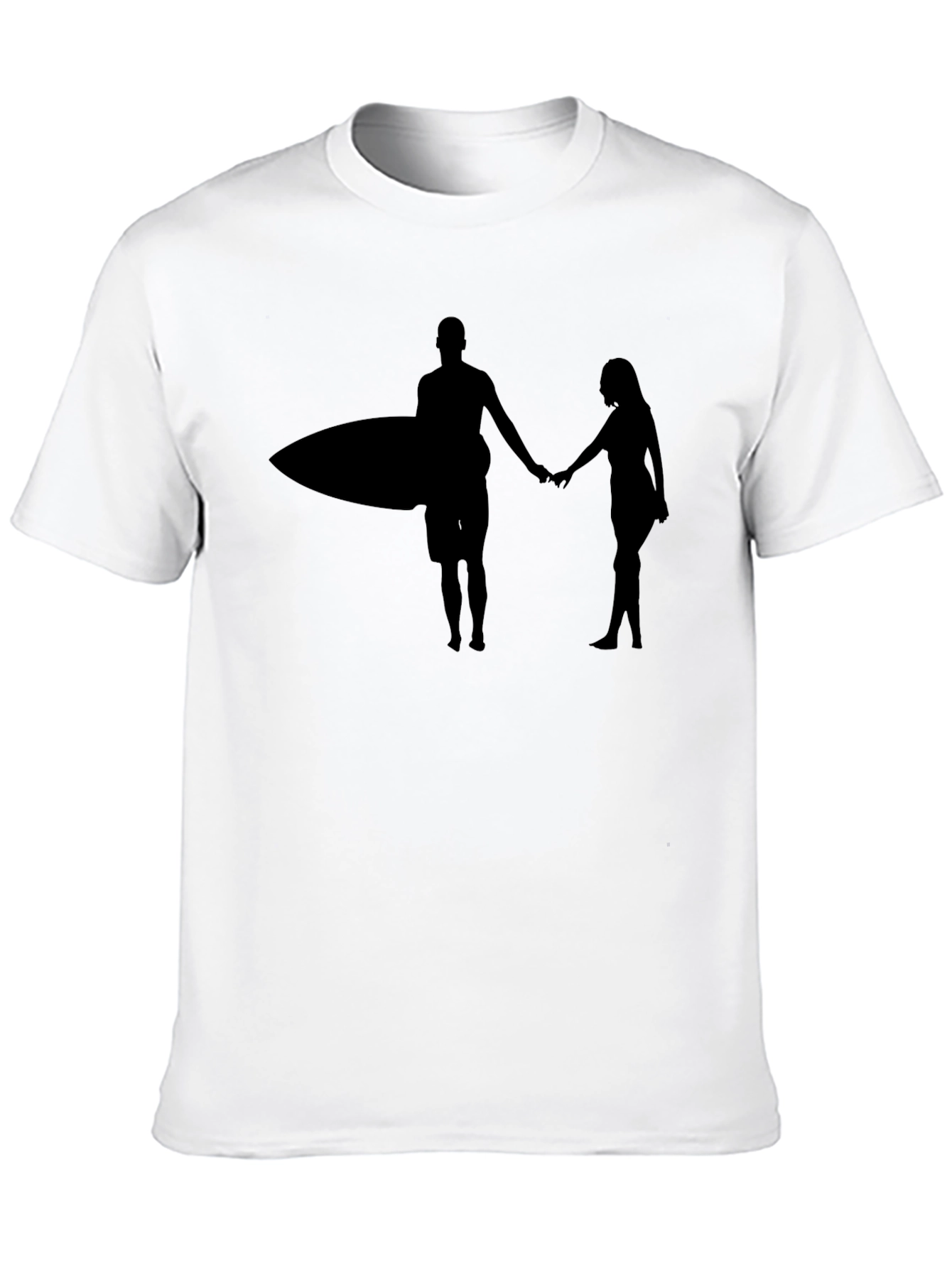 Surfer Couple Silhouette Graphic Black T-Shirt