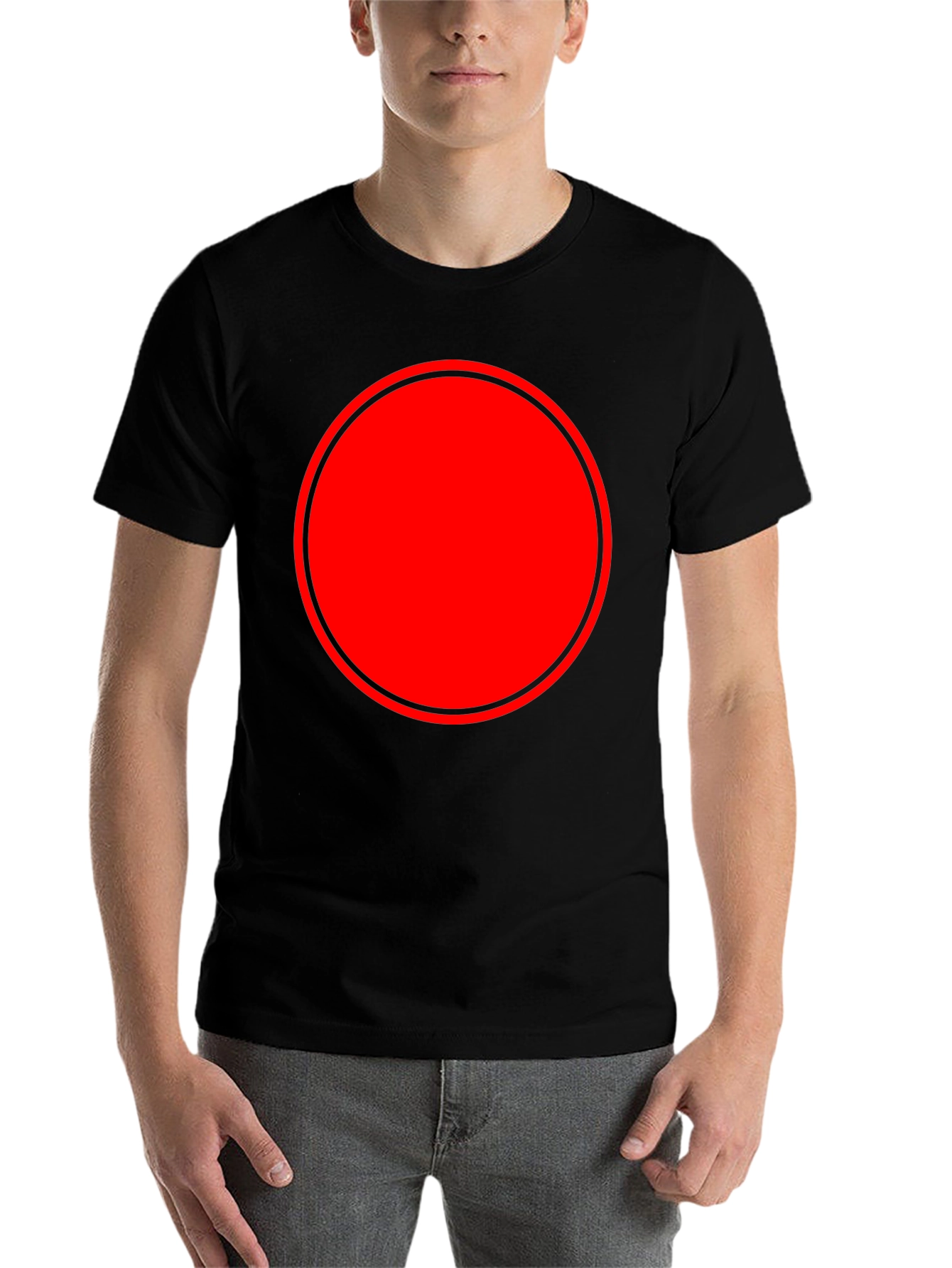 Modern Red Circle Graphic Black T-Shirt