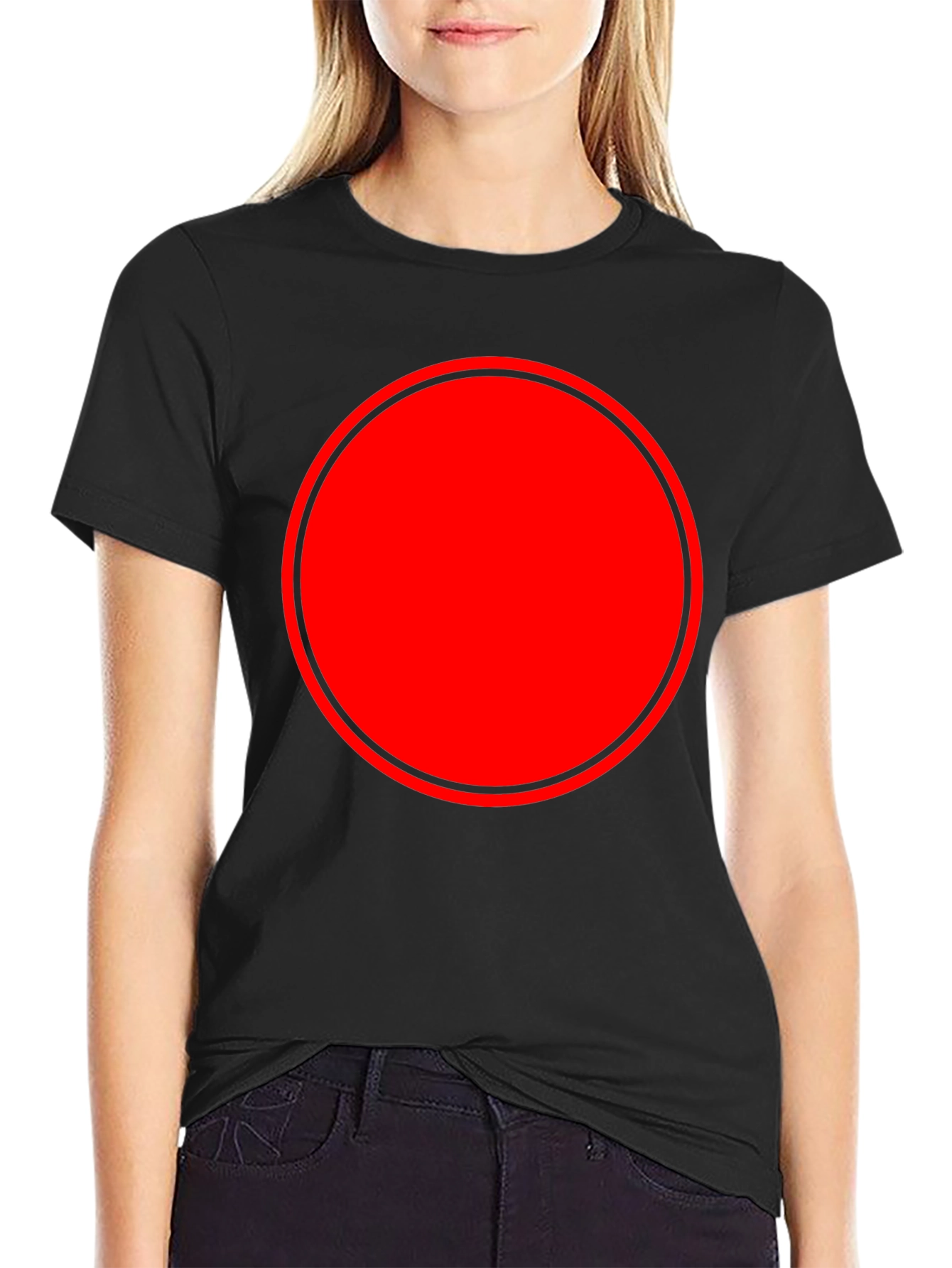 Modern Red Circle Graphic Black T-Shirt