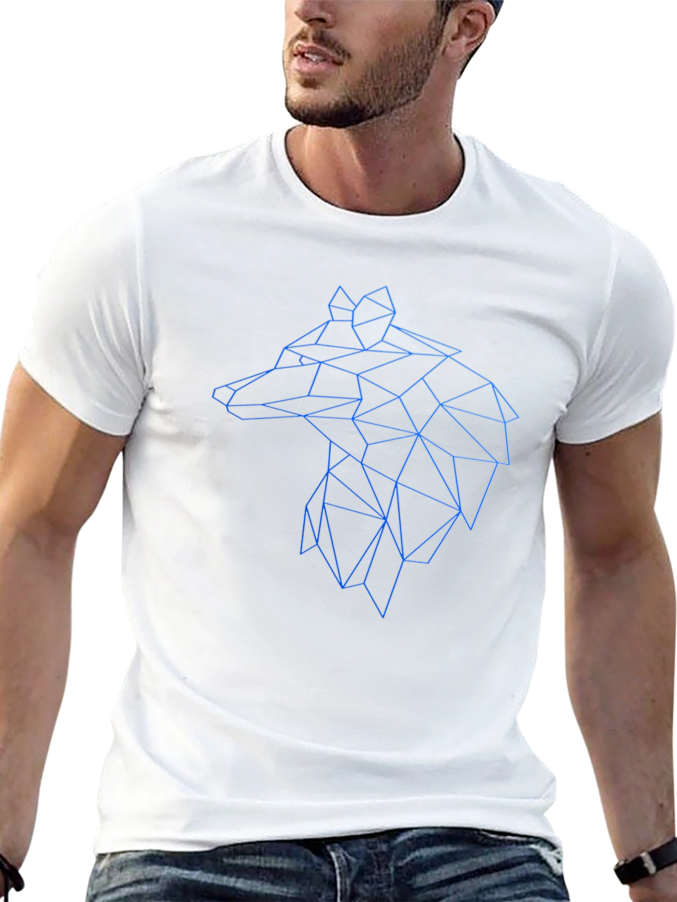 Geometric Wolf Head Graphic Black Tee