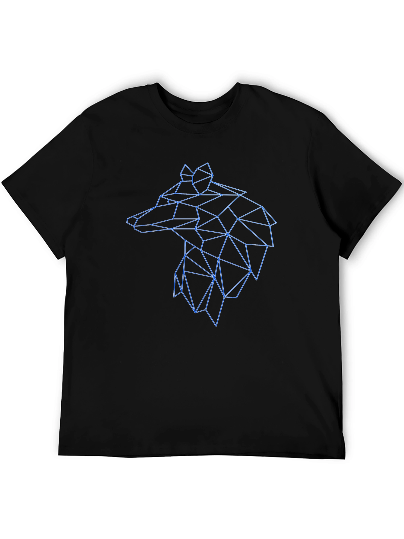 Geometric Wolf Head Graphic Black Tee