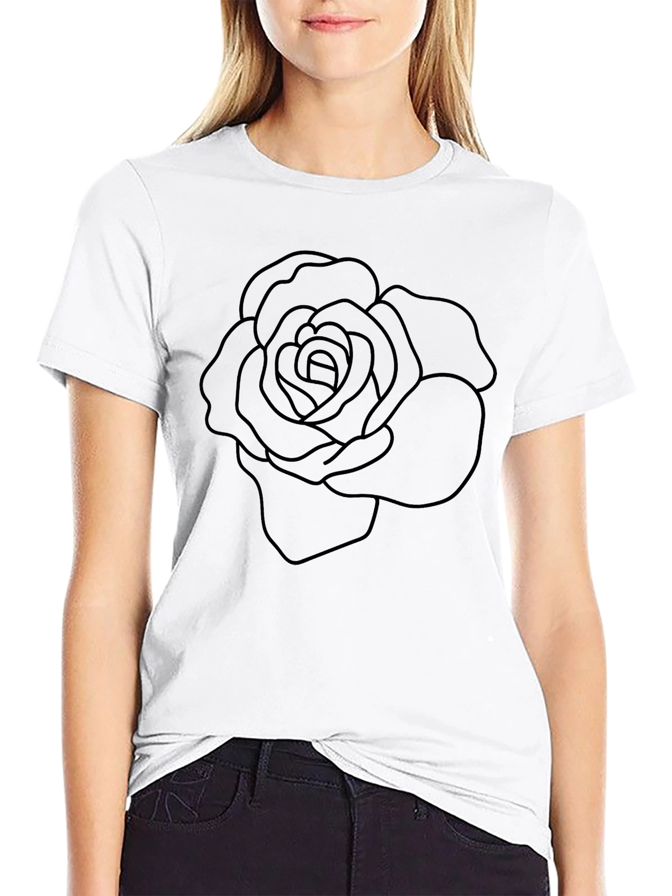 Black Rose Outline Graphic Tee - Mens Casual T-Shirt