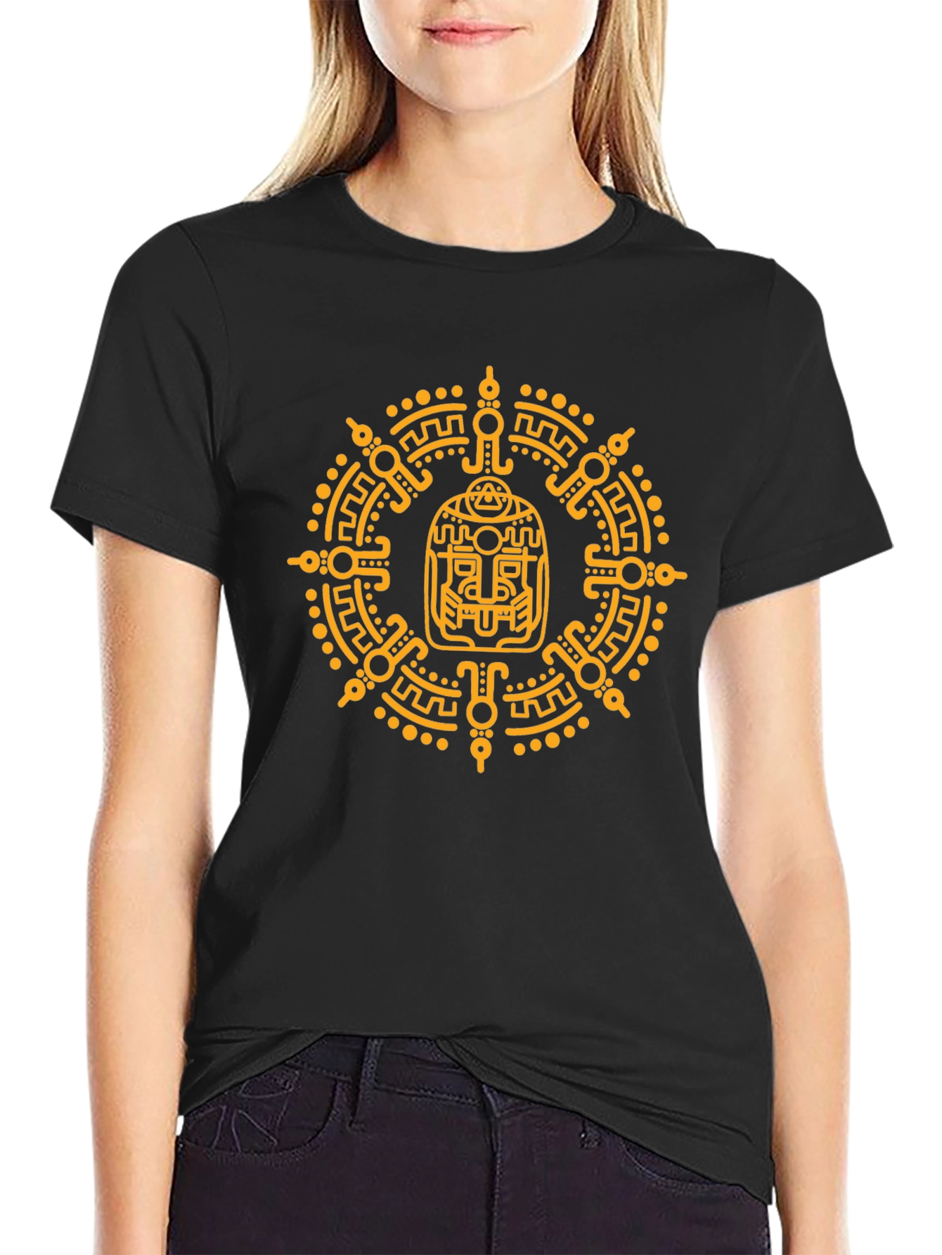 Aztec Glyph Graphic Print T-Shirt - Black