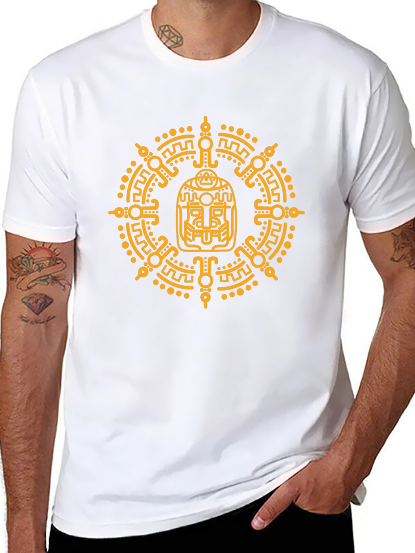 Aztec Glyph Graphic Print T-Shirt - Black