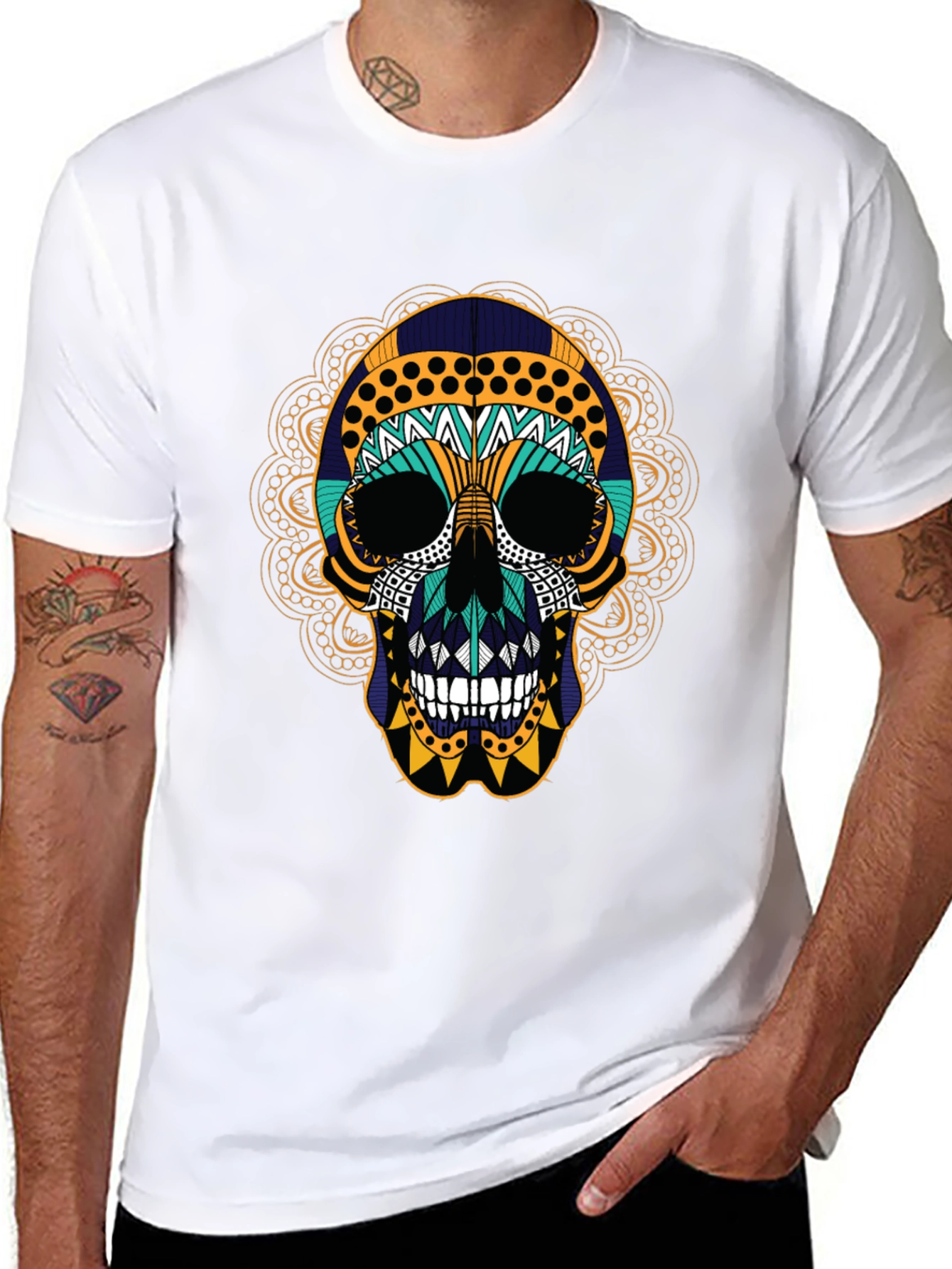 Day of the Dead Skull Graphic Tee - Black