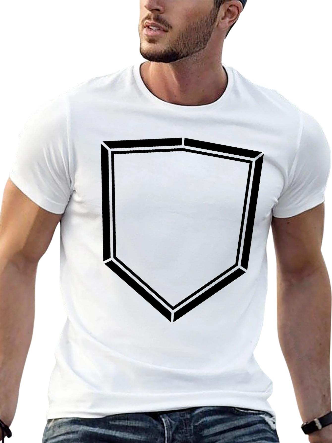 Minimalist Black T-Shirt with Geometric Shield Design