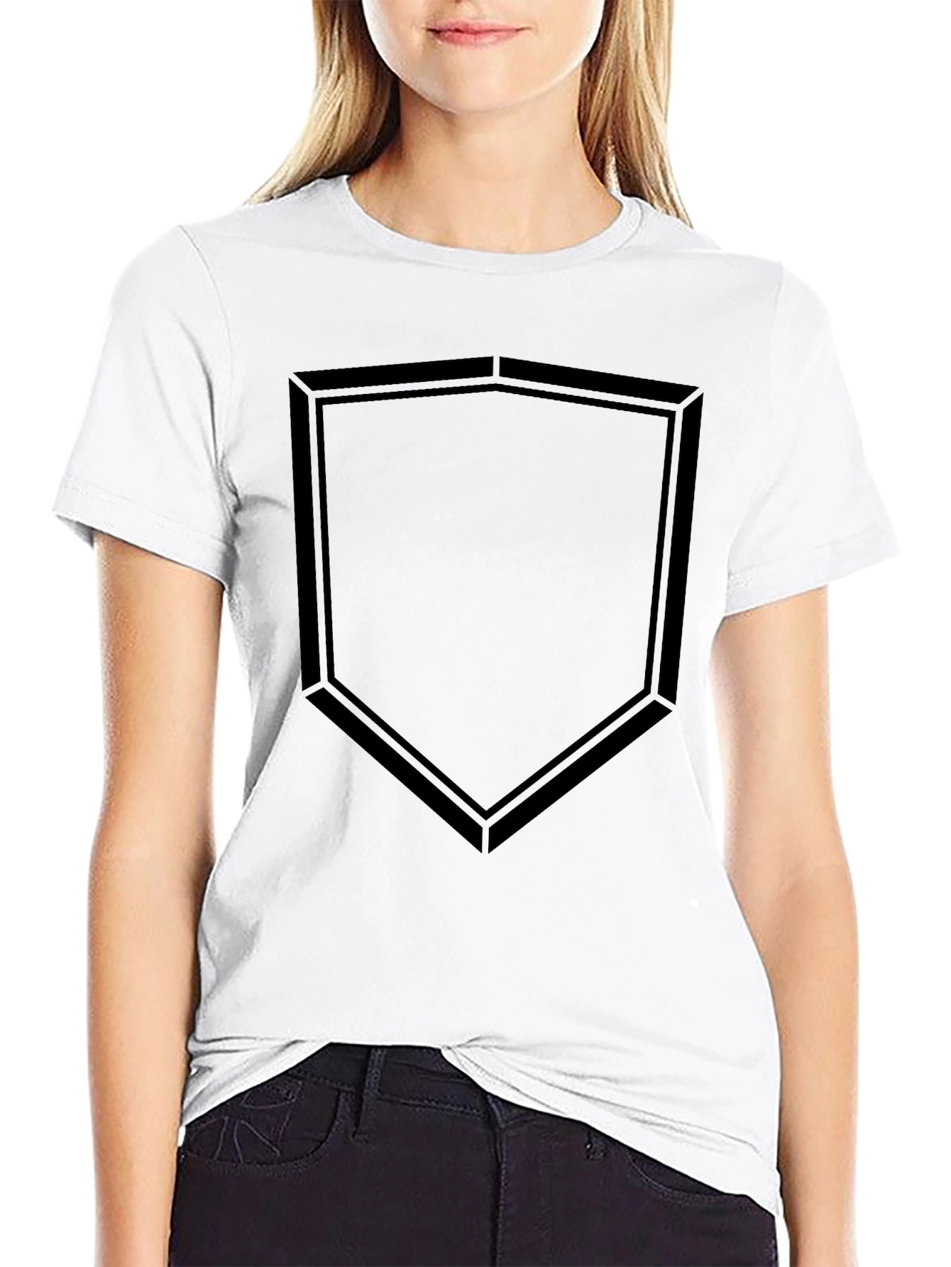 Minimalist Black T-Shirt with Geometric Shield Design