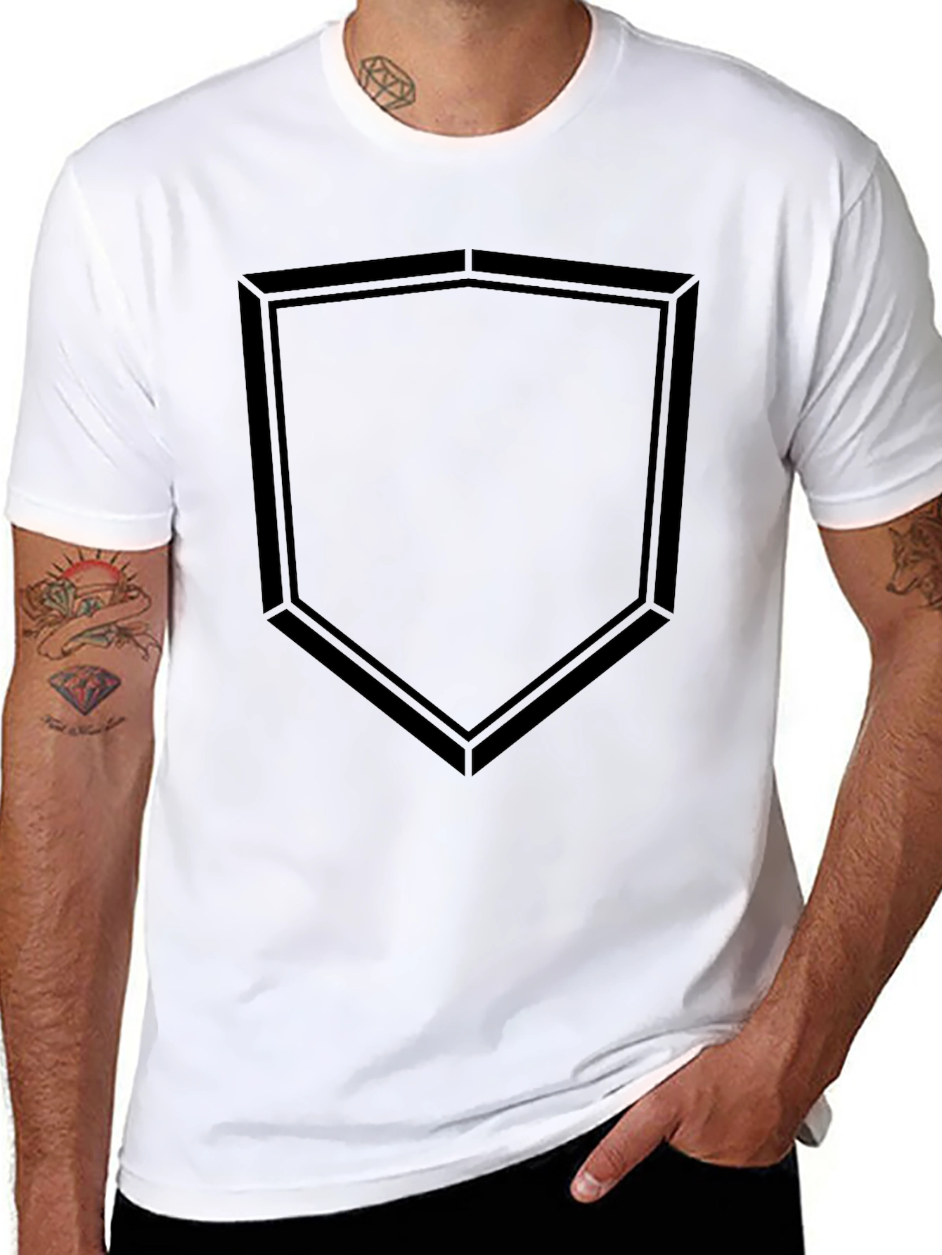 Minimalist Black T-Shirt with Geometric Shield Design