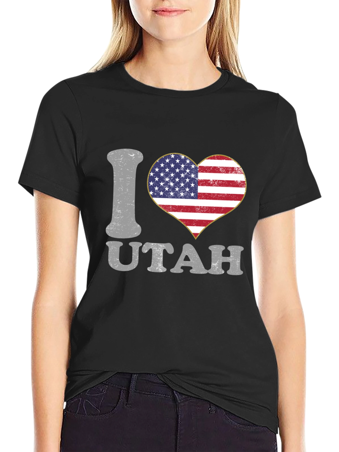 I Love Utah American Flag Heart T-Shirt