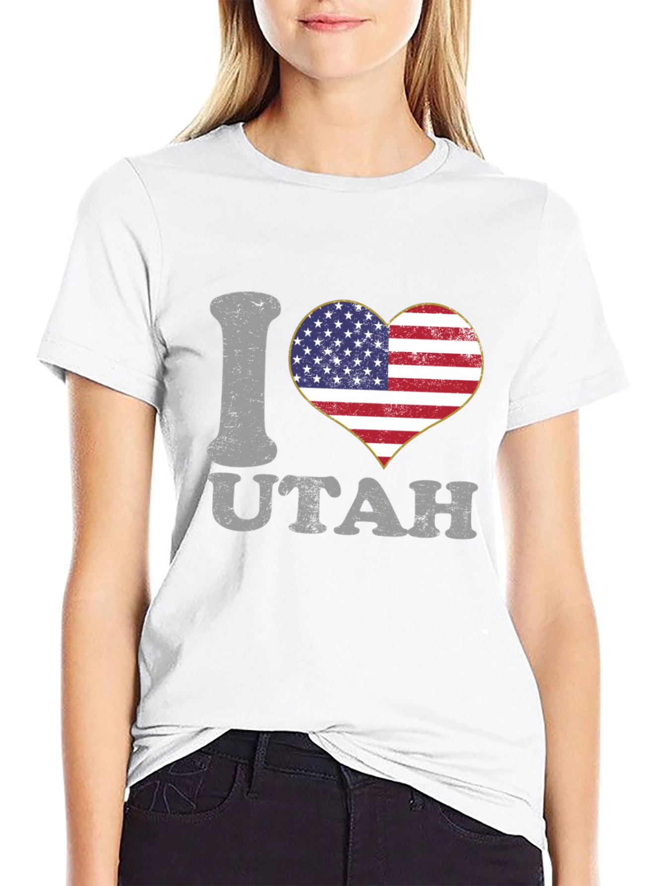 I Love Utah American Flag Heart T-Shirt