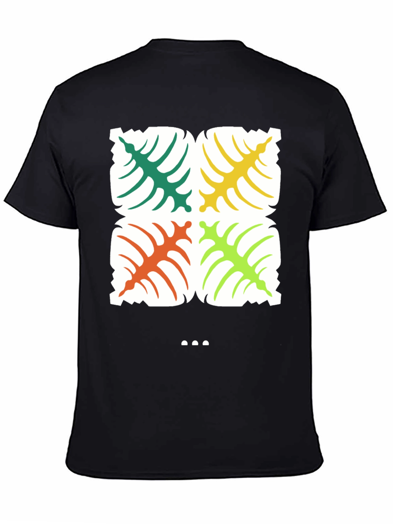 Tropical Leaf Print Black T-Shirt