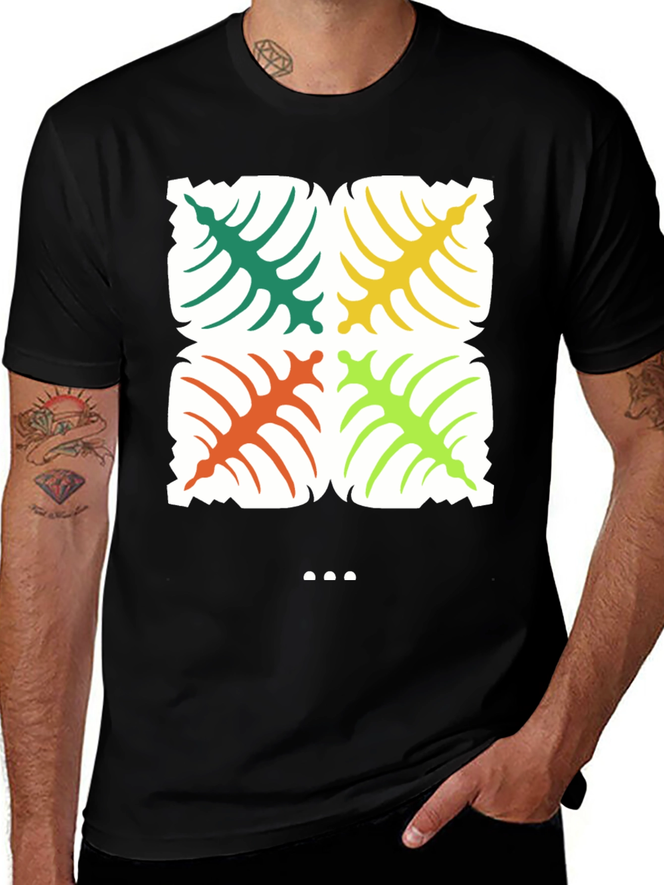 Tropical Leaf Print Black T-Shirt