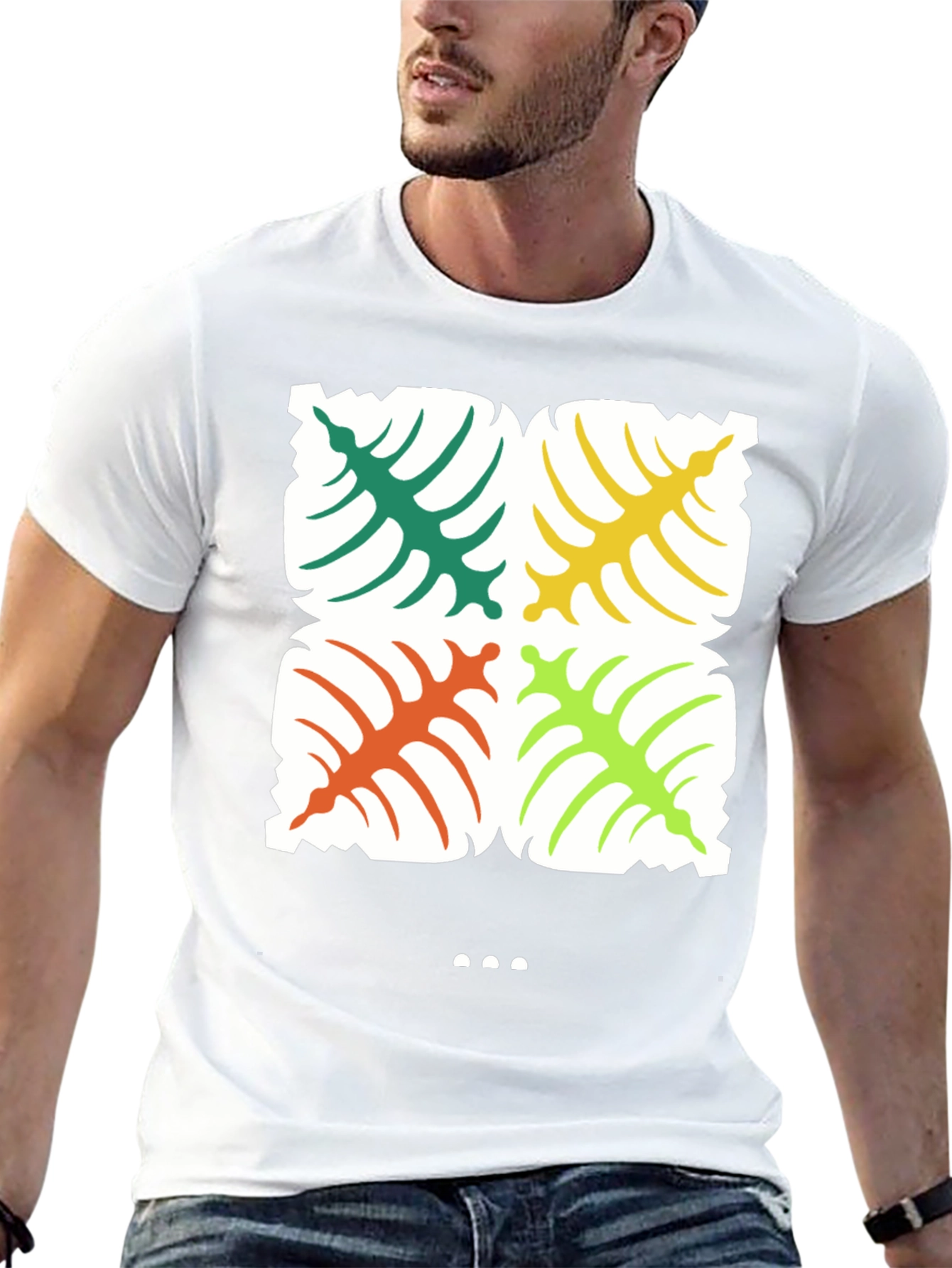 Tropical Leaf Print Black T-Shirt