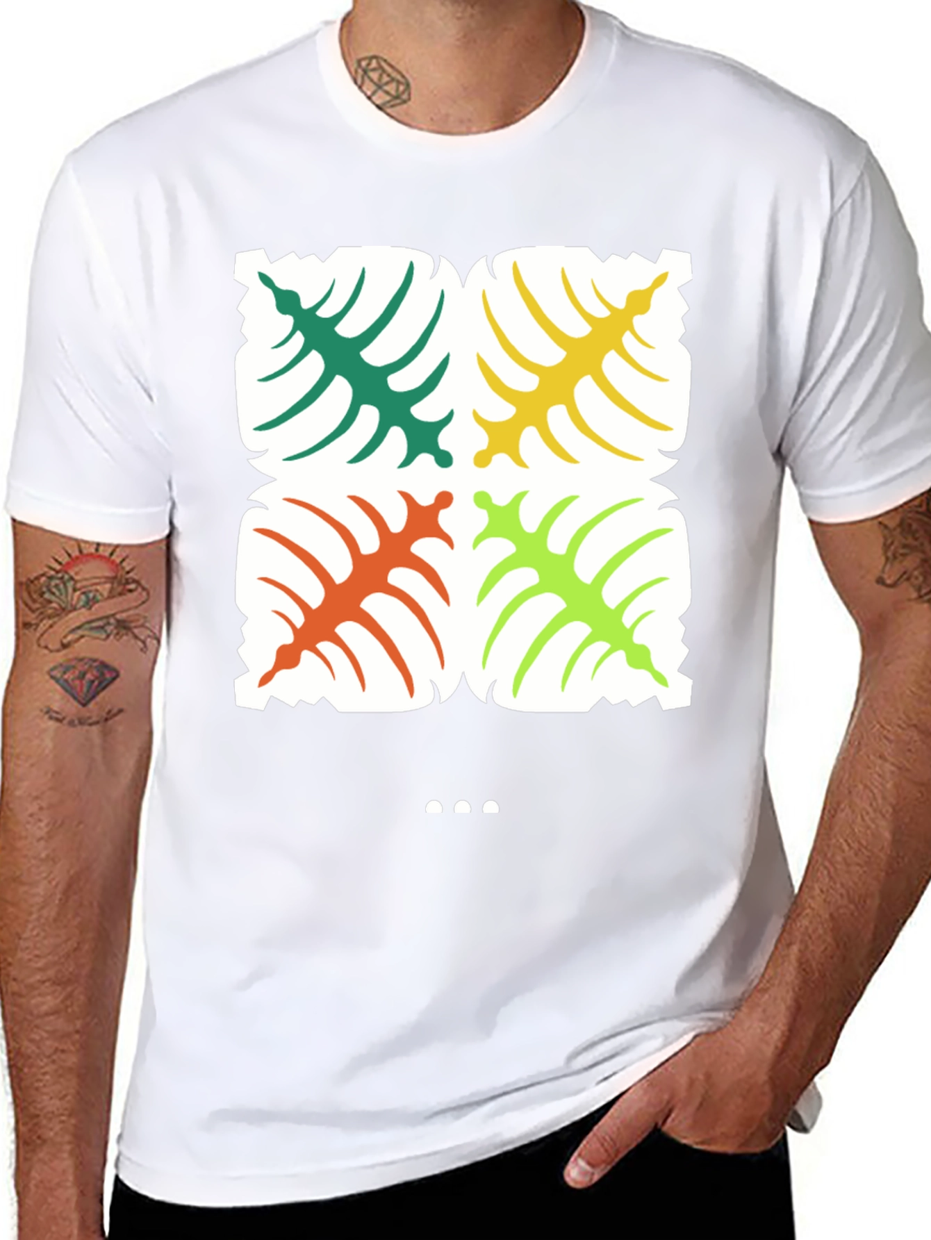 Tropical Leaf Print Black T-Shirt