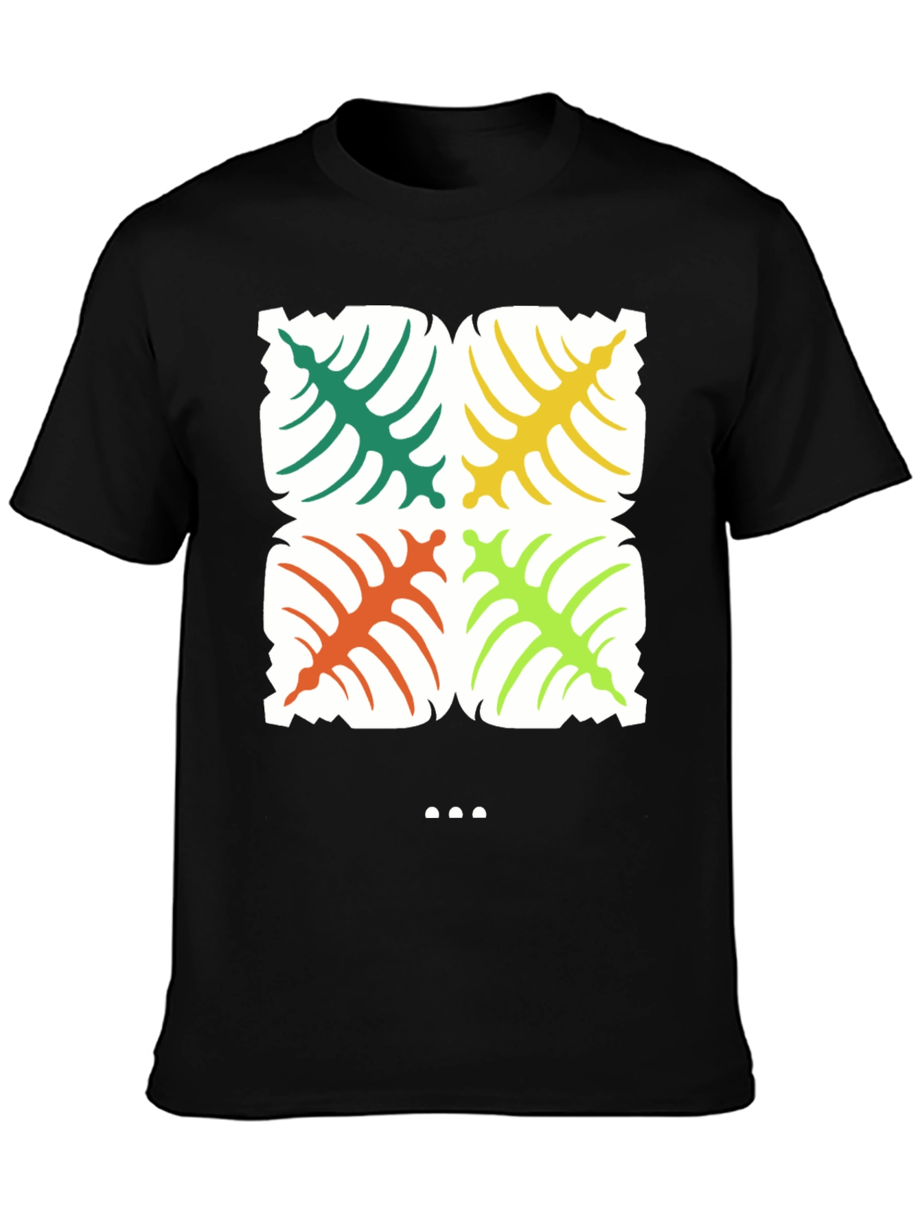 Tropical Leaf Print Black T-Shirt