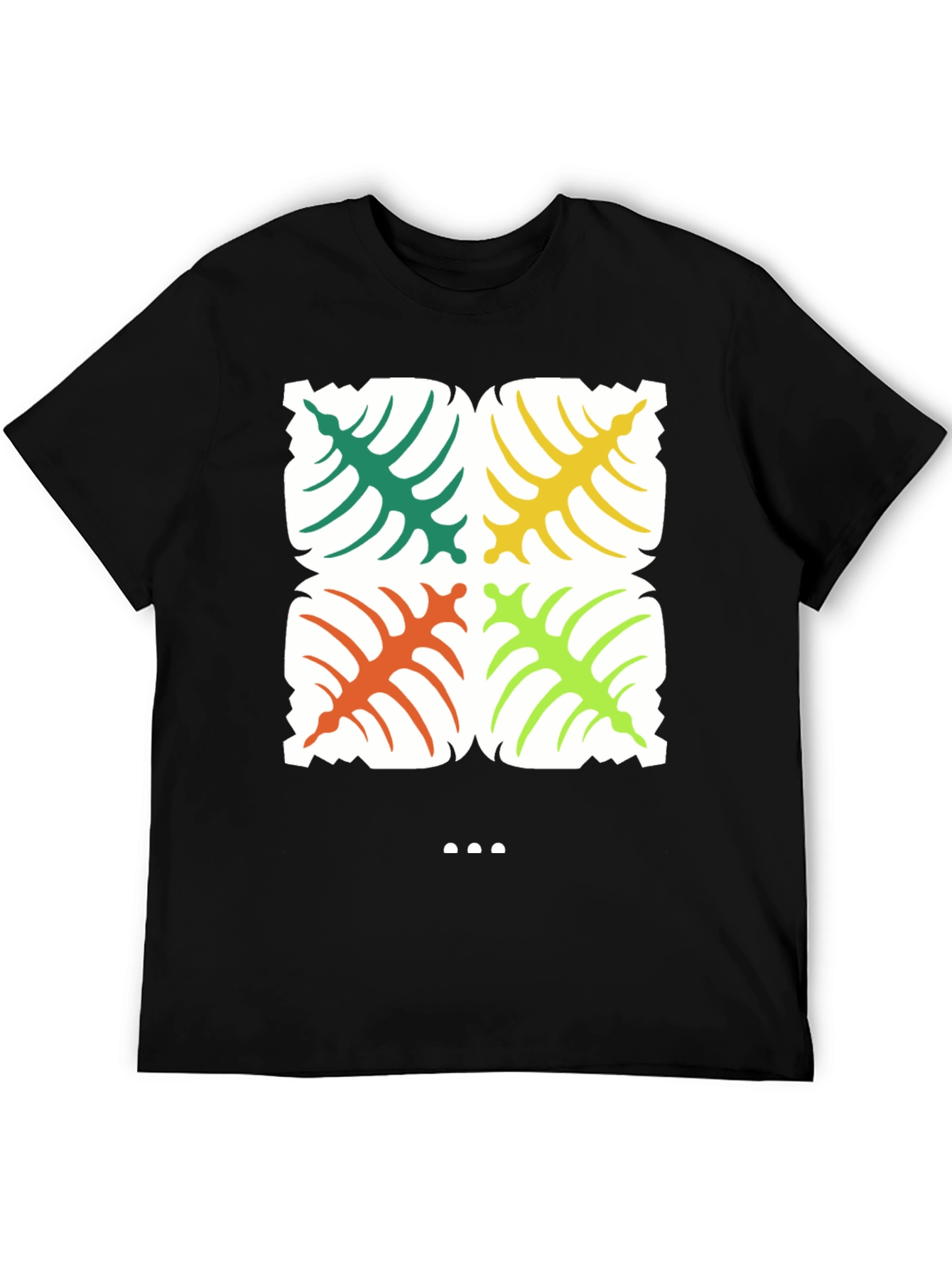 Tropical Leaf Print Black T-Shirt