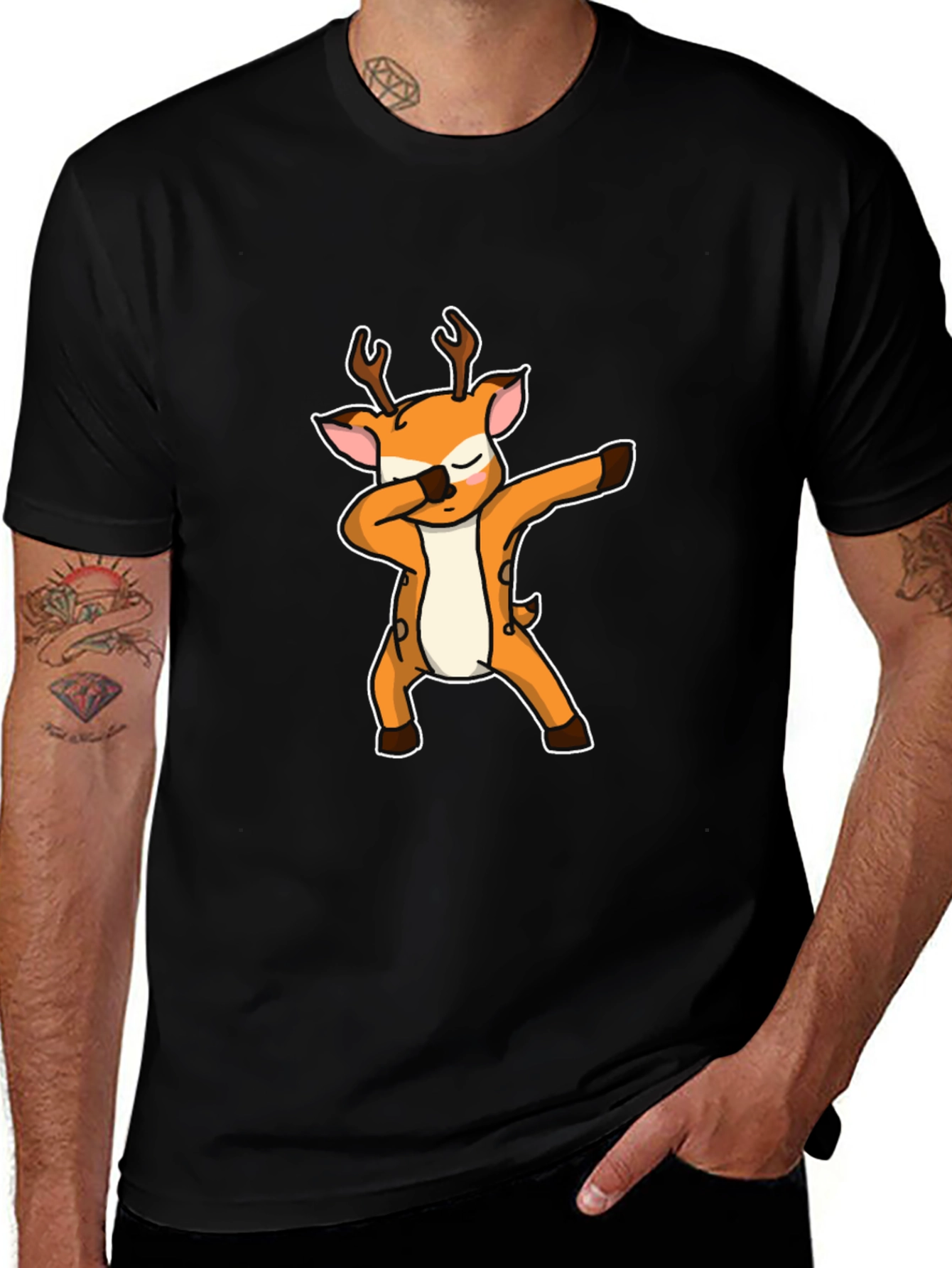 Dabbing Deer Graphic Tee - Black Cotton Casual Shirt