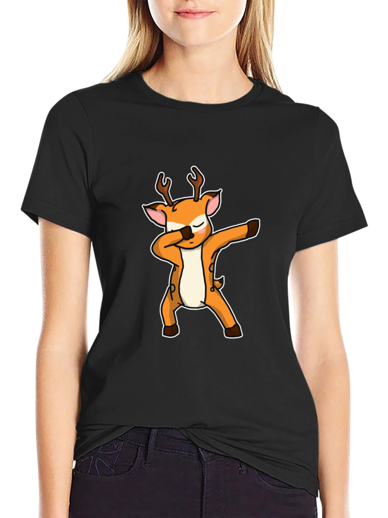 Dabbing Deer Graphic Tee - Black Cotton Casual Shirt