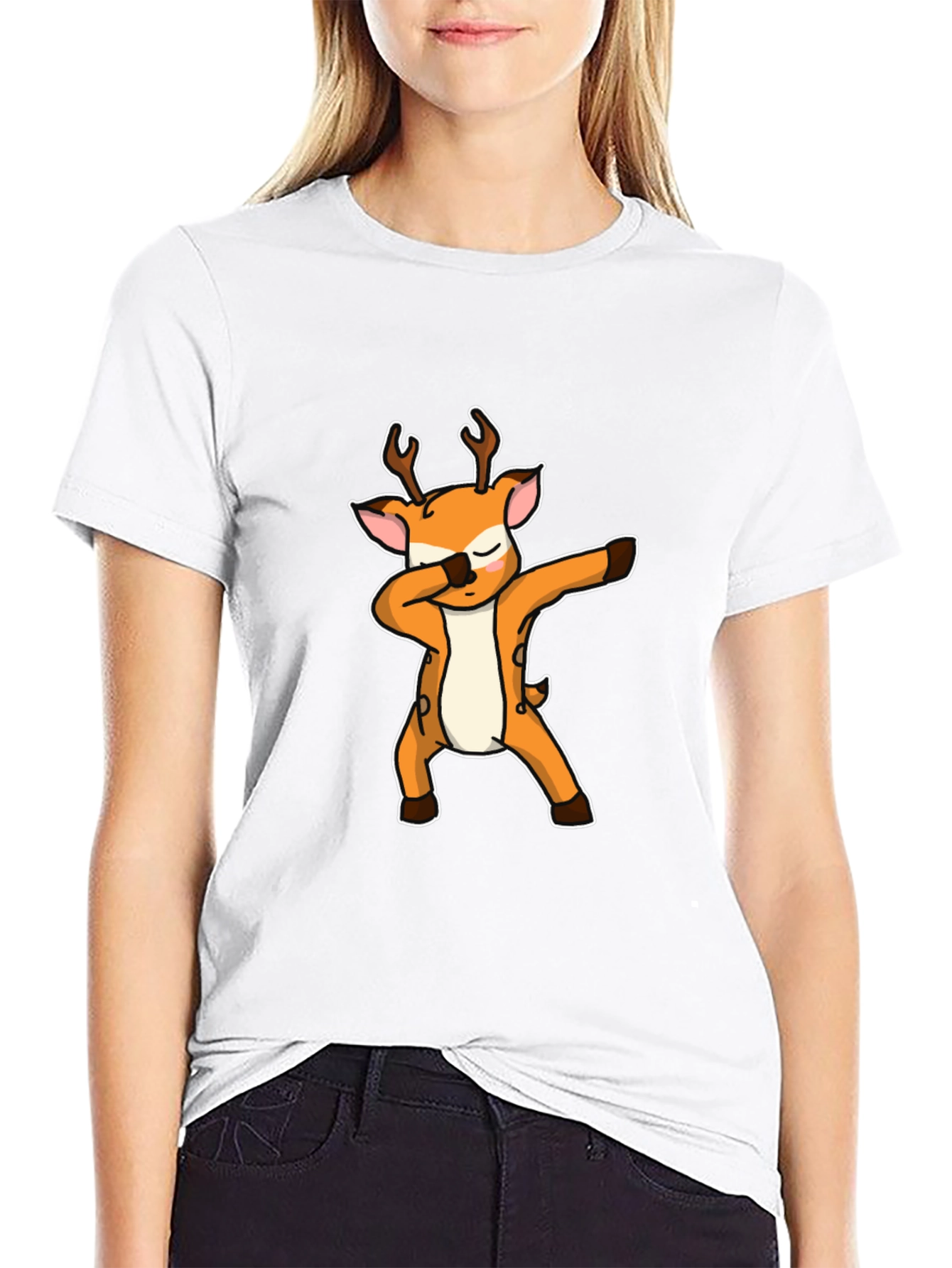 Dabbing Deer Graphic Tee - Black Cotton Casual Shirt