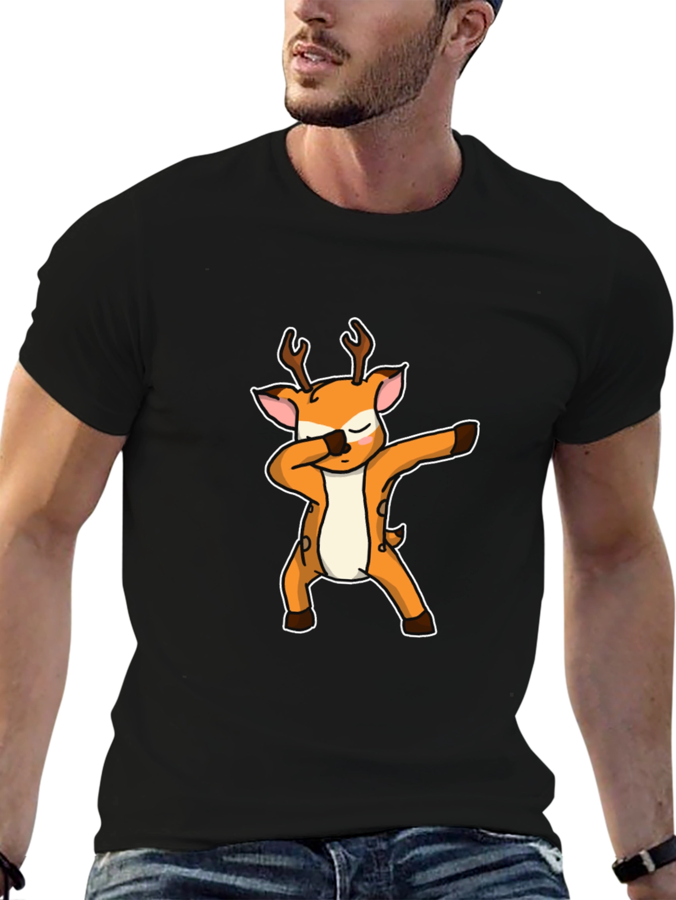 Dabbing Deer Graphic Tee - Black Cotton Casual Shirt