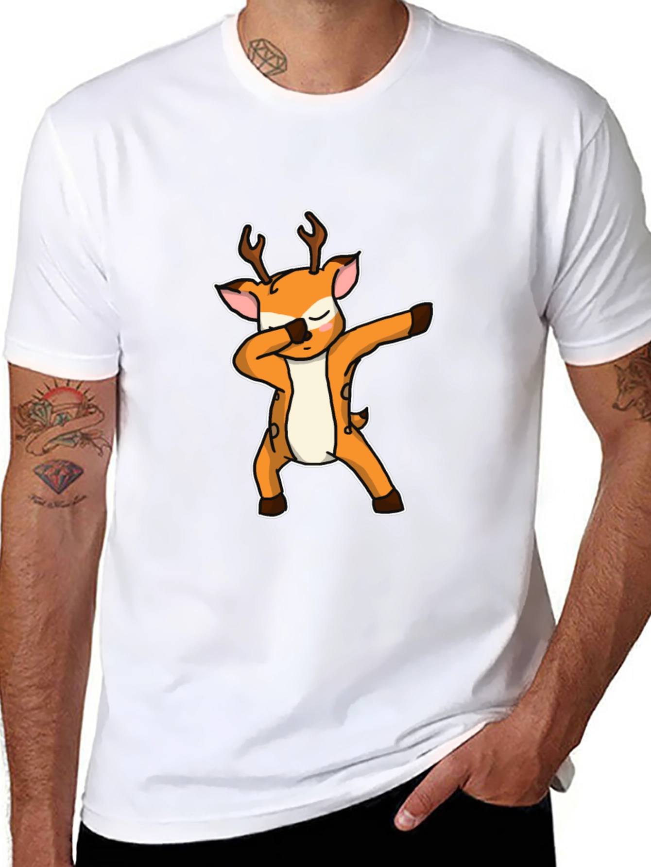 Dabbing Deer Graphic Tee - Black Cotton Casual Shirt
