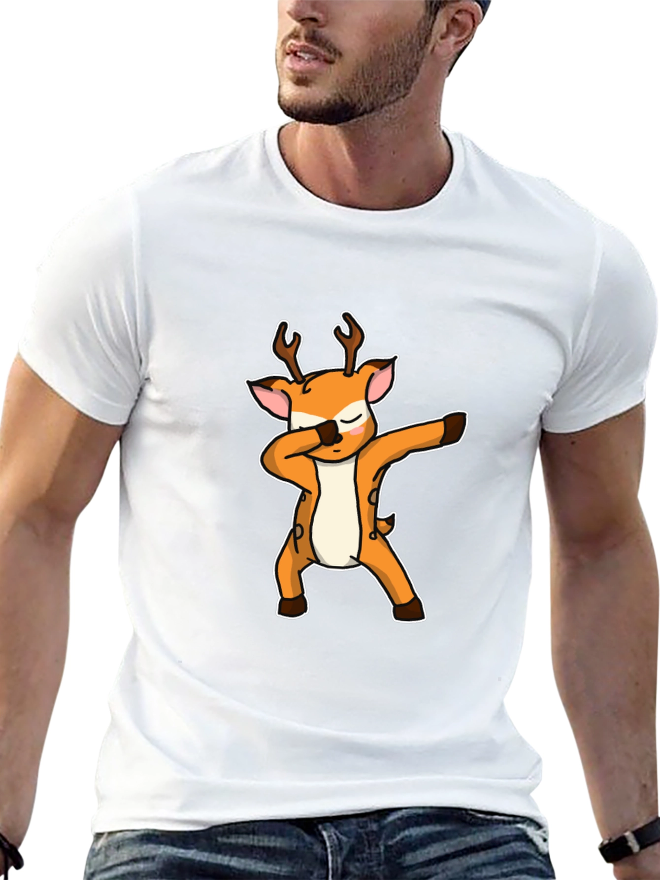 Dabbing Deer Graphic Tee - Black Cotton Casual Shirt