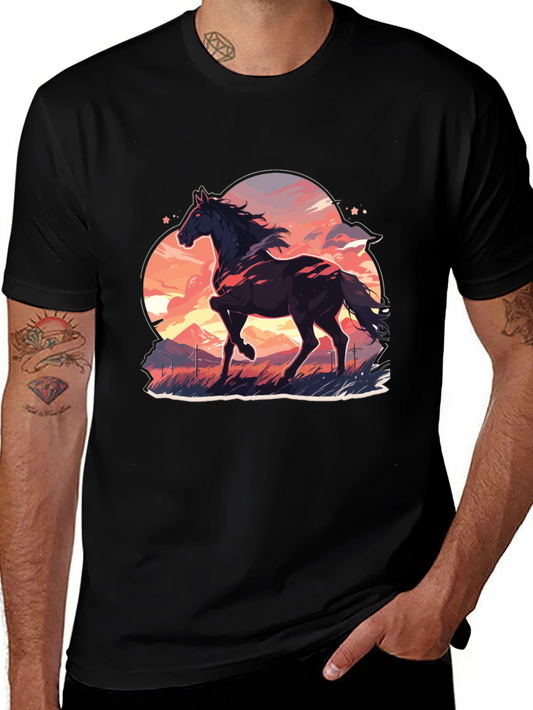 Horse Graphic Tee - Stylish Mens Black T-Shirt