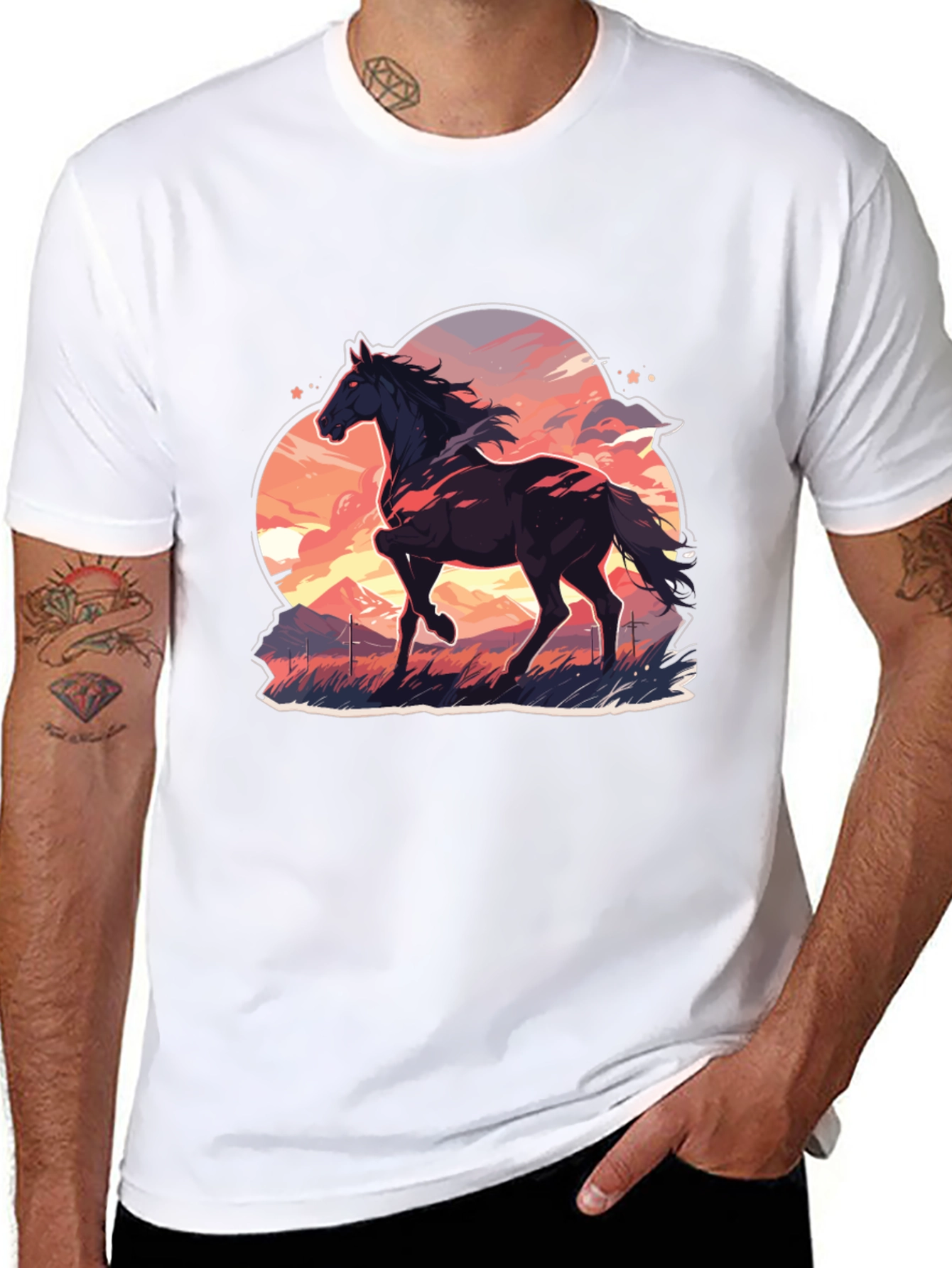 Horse Graphic Tee - Stylish Mens Black T-Shirt